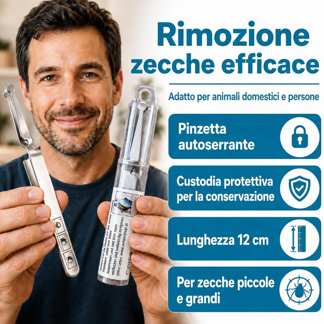 Pinze per zecche in acciaio inox a forma di cucchiaio con manico a croce per animali REMOS