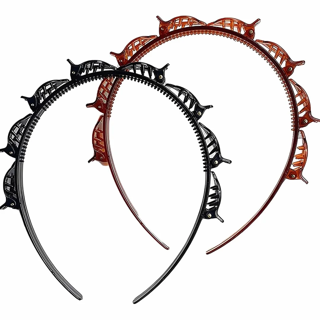 2 Pezzi Cerchietto per Capelli con Clip Fascia Dentata Strumento per Acconciature Elegante Fascia per Capelli per Donne e Ragazze (Nero e Marrone)