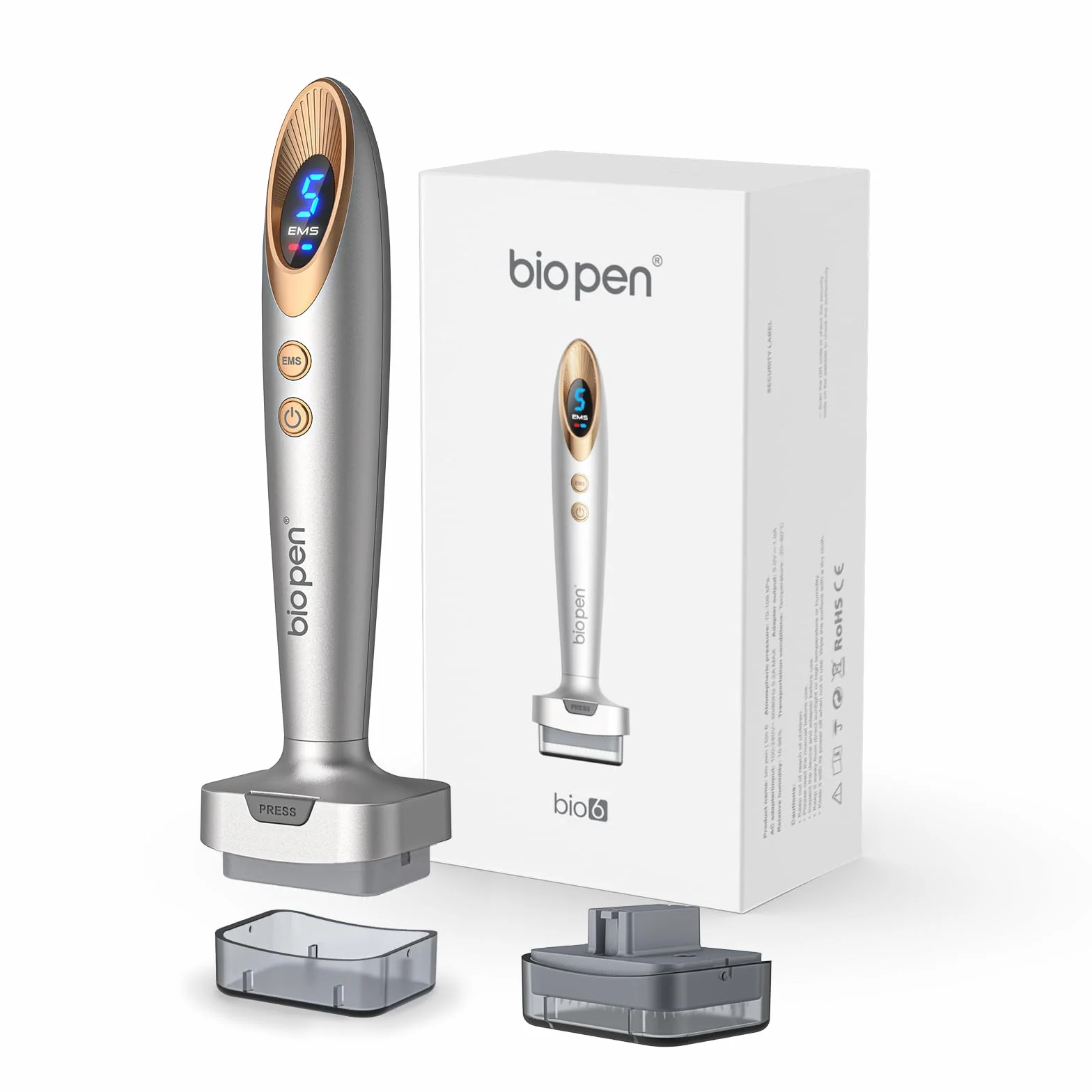Microneedling Stamp Bio 6 – Derma Stamp Professionale 4 in 1 con Microneedling, EMS, Terapia Luce Rossa/Blu, Massaggio Vibrante– Ringiovanimento Viso, Anti-Età, Crescita Capelli