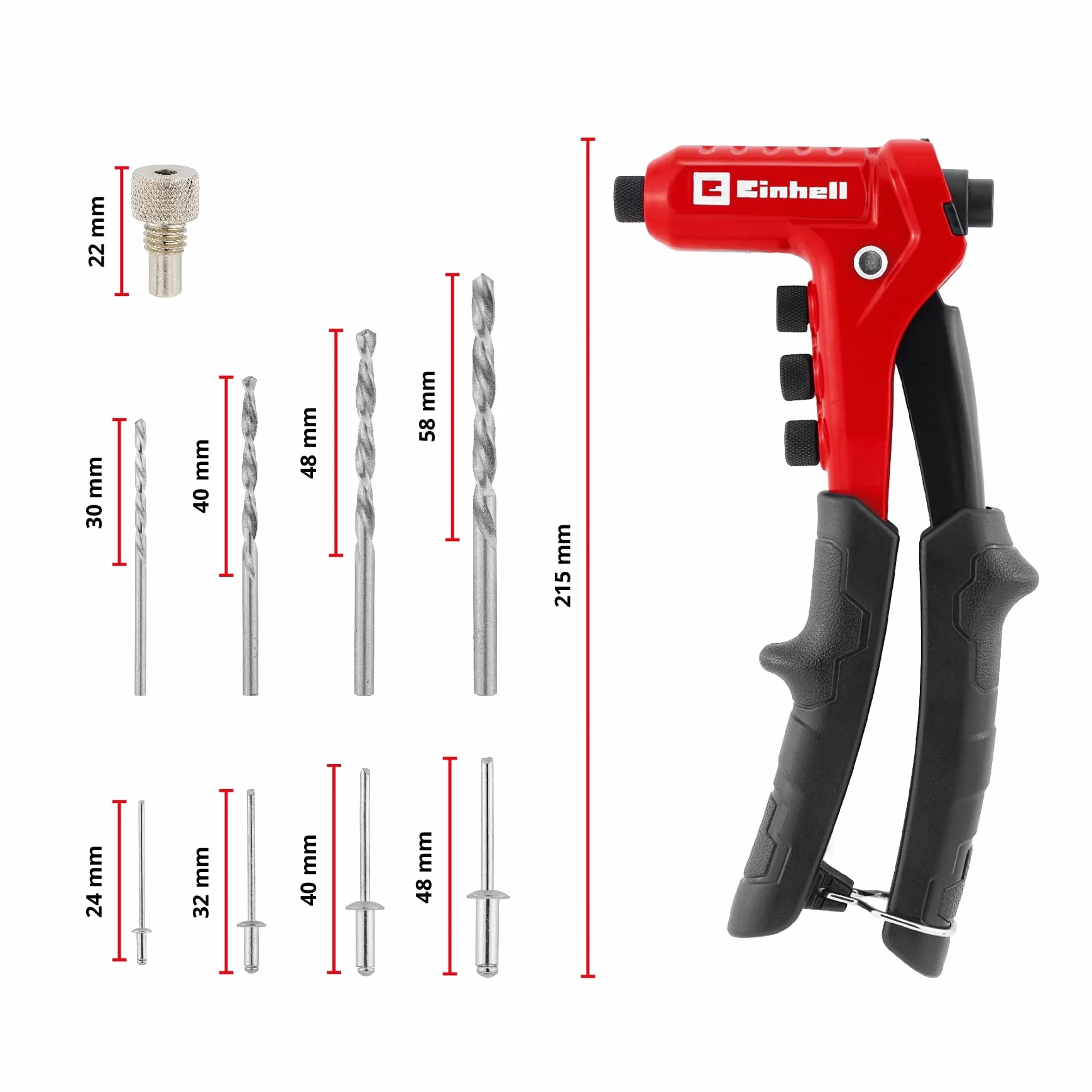 Einhell Pinza Rivettatrice Set 100 Rivetti 4 Ugelli Valigetta