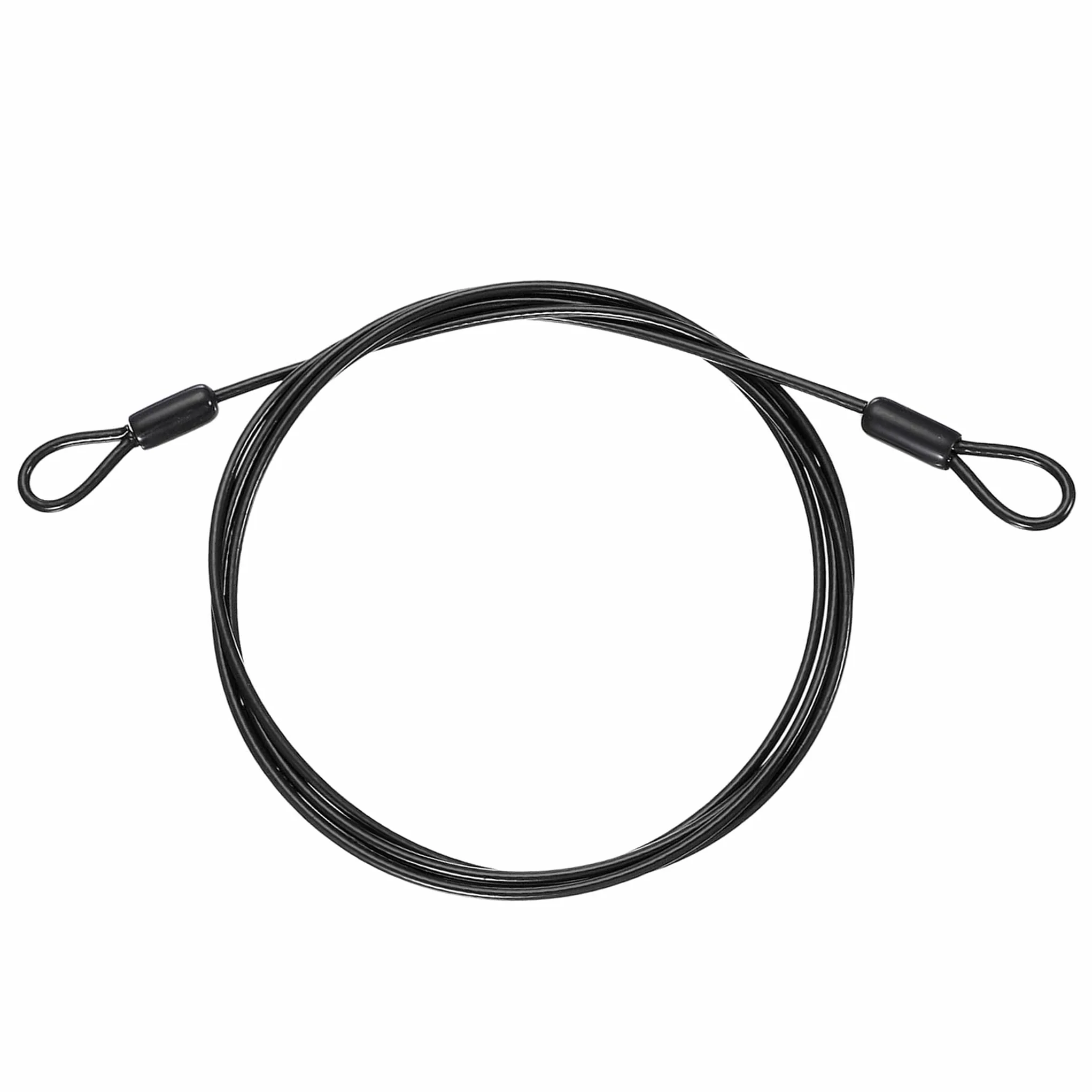 Cavo in acciaio con occhiello 2M x 5mm per lucchetto da bicicletta, rimorchio, nero