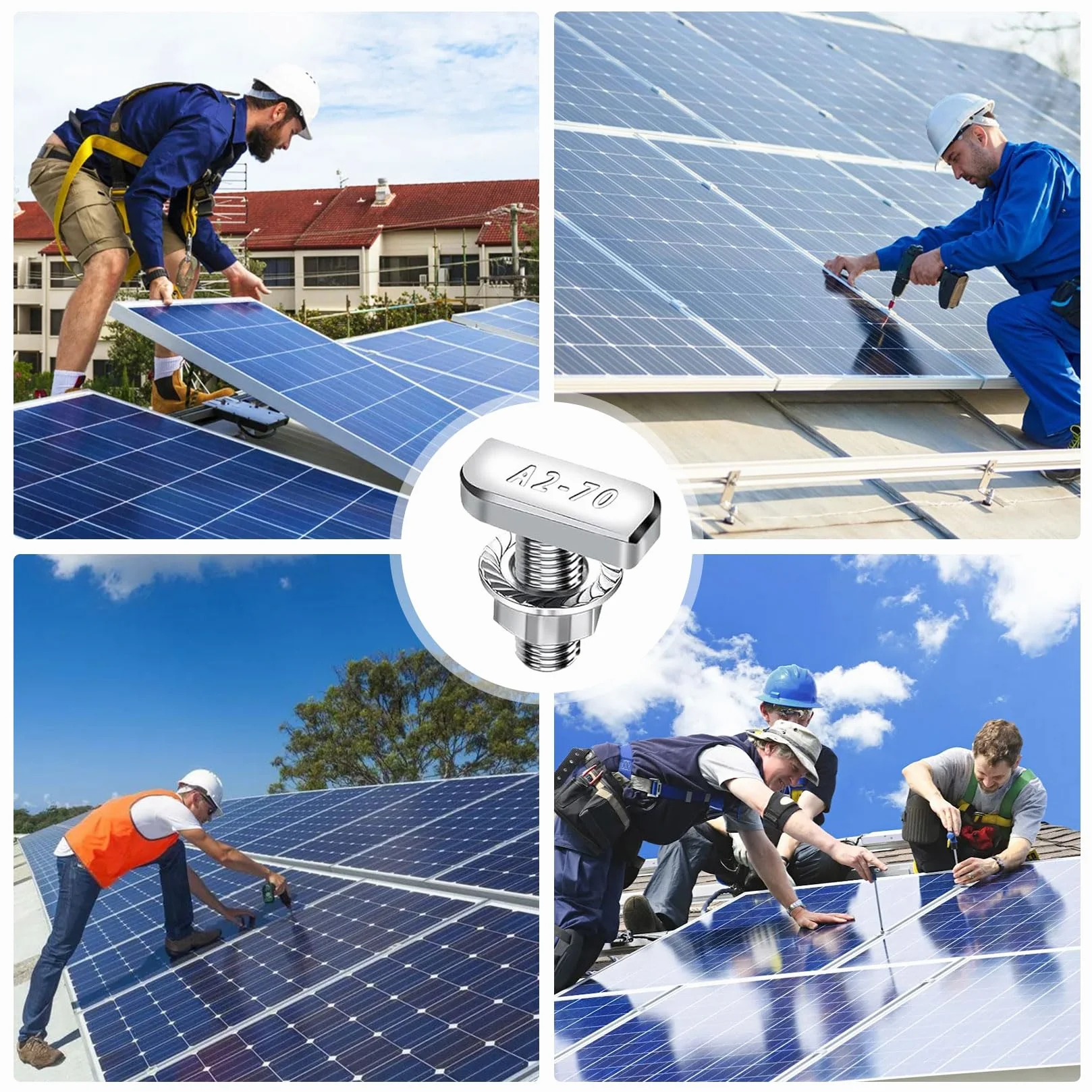 Viti a Testa di Martello M8x20mm Acciaio Inossidabile Dadi Flangiati M8 per Guide di Montaggio Solari Fotovoltaiche