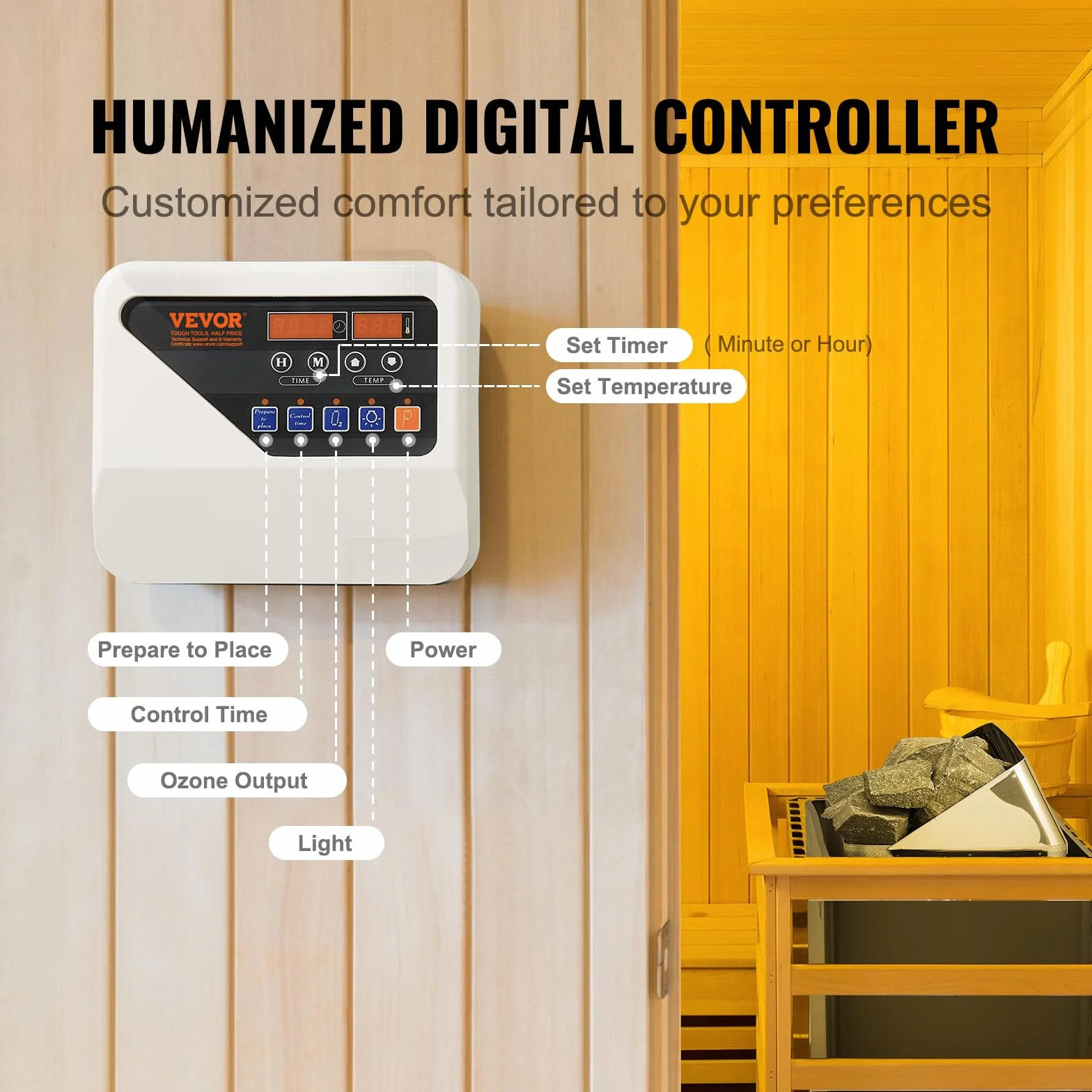 VEVOR Stufa Elettrica per Sauna 8 kW 400 V 3 N Riscaldatore Portatile con Timer 3 Ore e Regolatore Digitale 8-12 m³