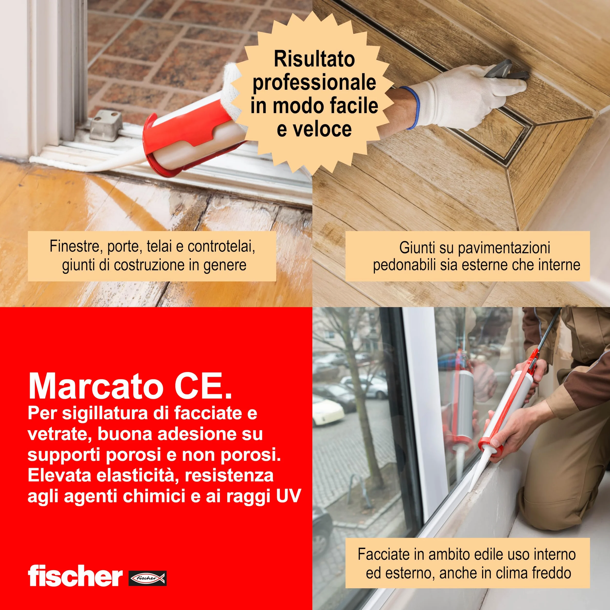Fischer SNF Silicone Sigillante Legno Beige Avorio, Neutro a Basso Modulo, Elastico, per Pavimenti e Finestre, Esterno/Interno
