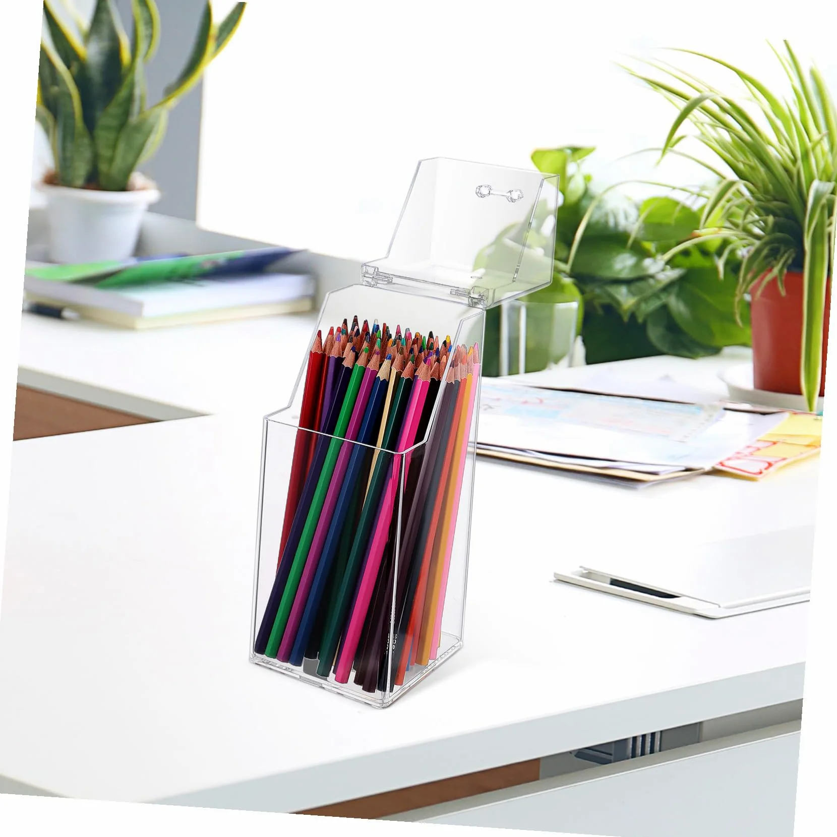 2 Pezzi Organizer in Acrilico Trasparente con Contenitori Pennelli e Cosmetici Resistenti Allacqua Capacità Ampia per Scrivania e Spazi Ordinati