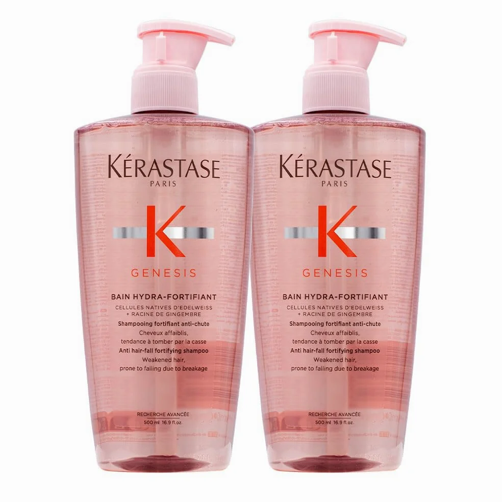 Kérastase, shampoo per capelli fini, nutriente e rinforzante contro la perdita di capelli, Bain Hydra-Fortifiant, Genesis, 2 x 500 ml