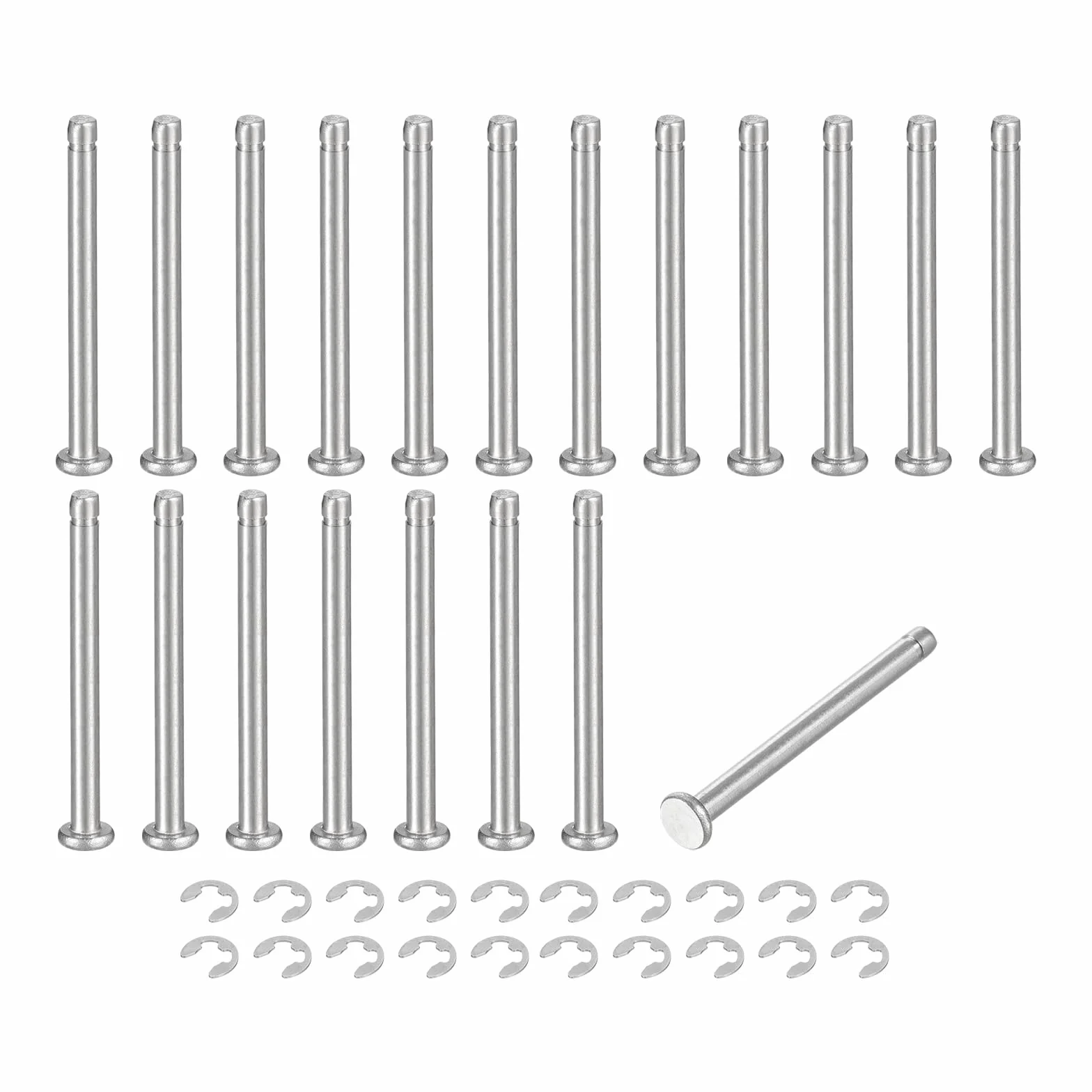 Perno Posizionamento Cilindrico Elastico M3x35mm Acciaio Inossidabile 304, Testa Piatta con Clip Fissaggio, Argento