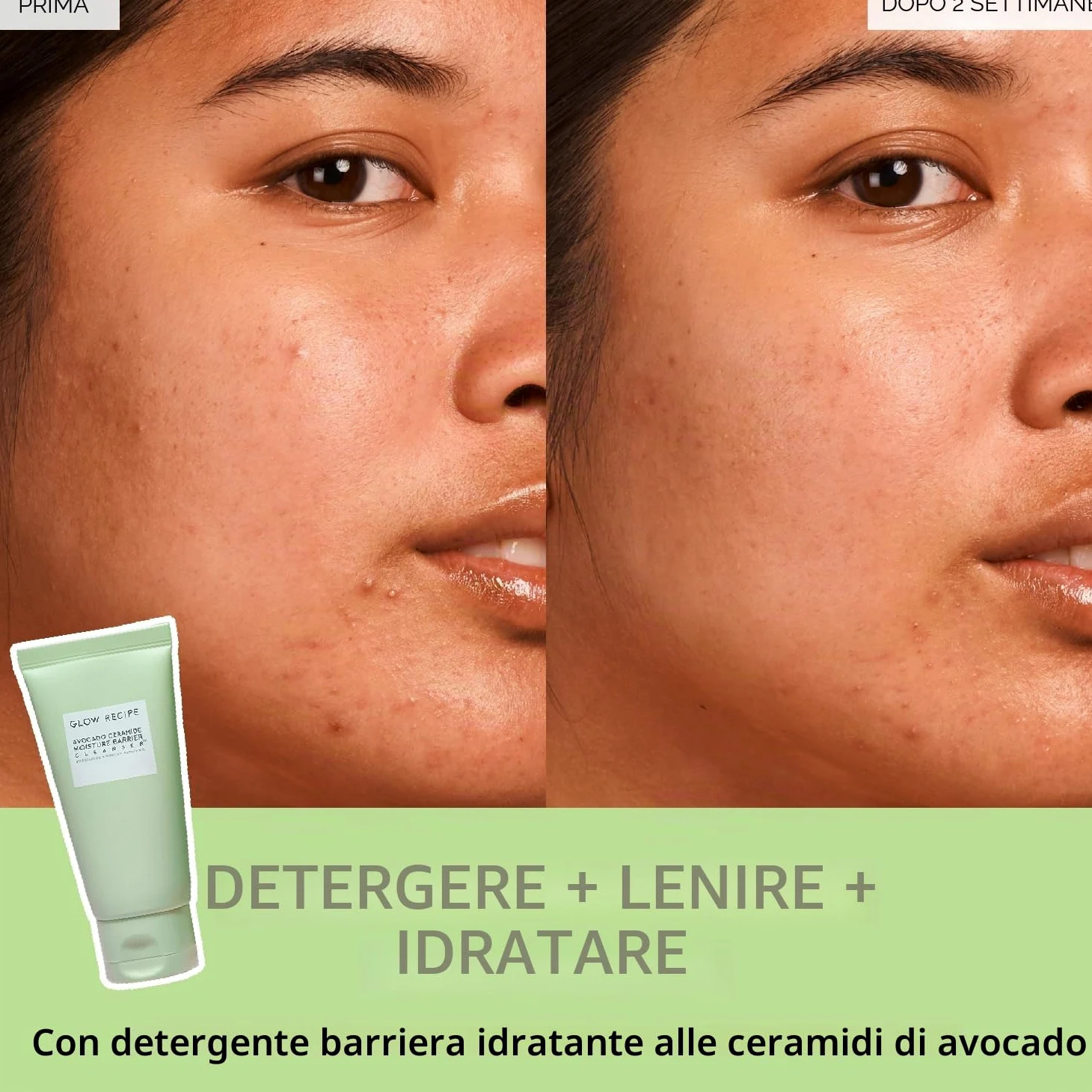 Glow Recipe Avocado Cleanser detergente viso con barriera idratante e ceramica di avocado, detergente idratante per la pelle secca, struccante quotidiano e delicato