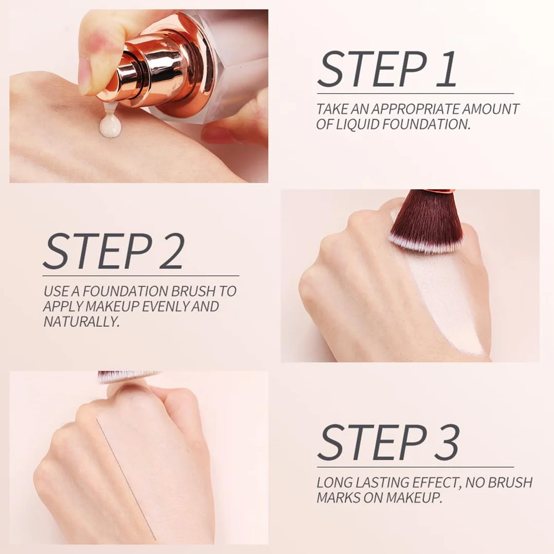 2 Pezzi Pennello Fondotinta, Pennelli Trucco con Punta Piatta per Lucidare, Applicare Fondotinta, Arrossire, Contouring Creme