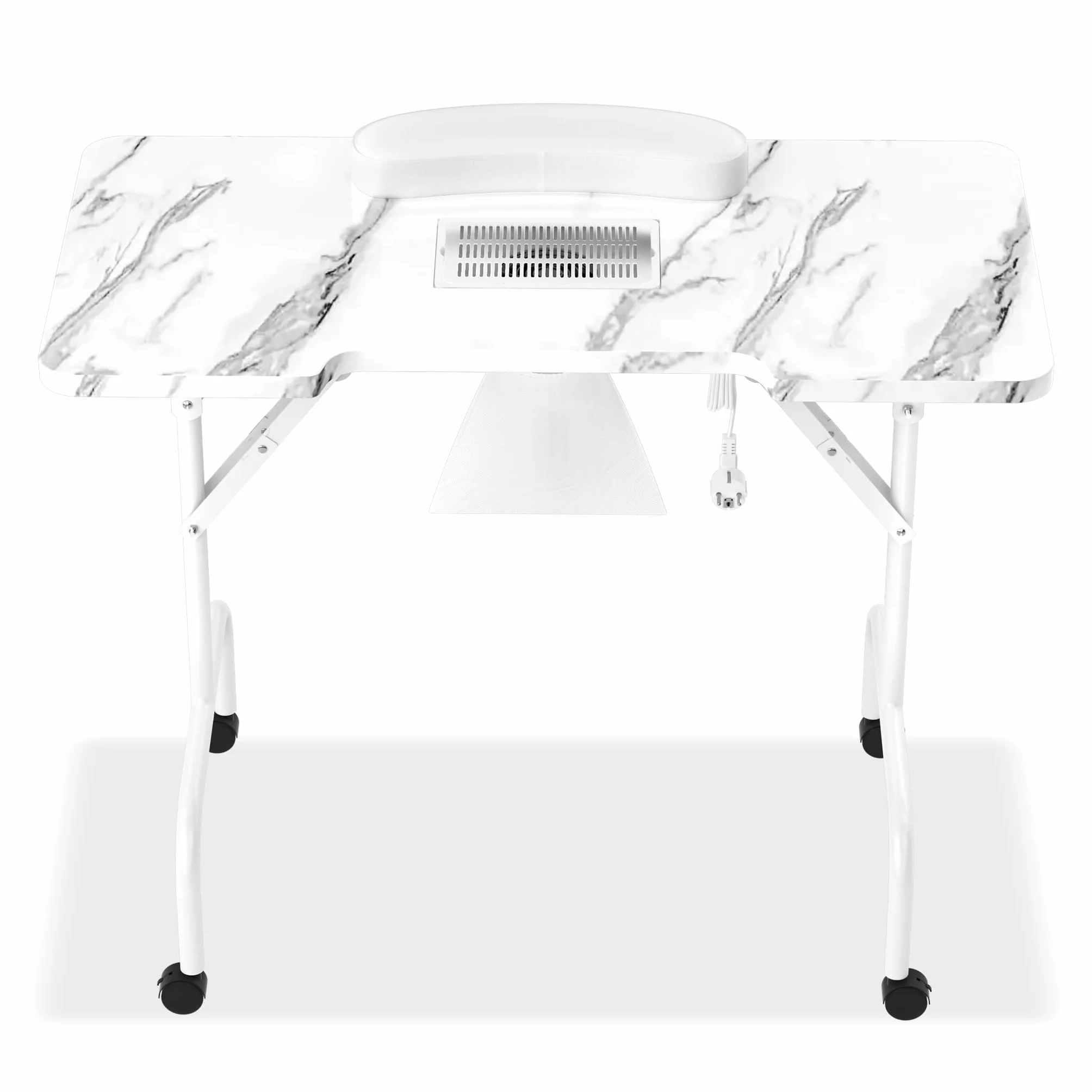 Tavolo da manicure FIVMEN con aspirazione Pieghevole Tavolo per manicure Tavolo per manicure per studio di unghie con aspirazione della polvere e 4 ruote per saloni di bellezza, bianco