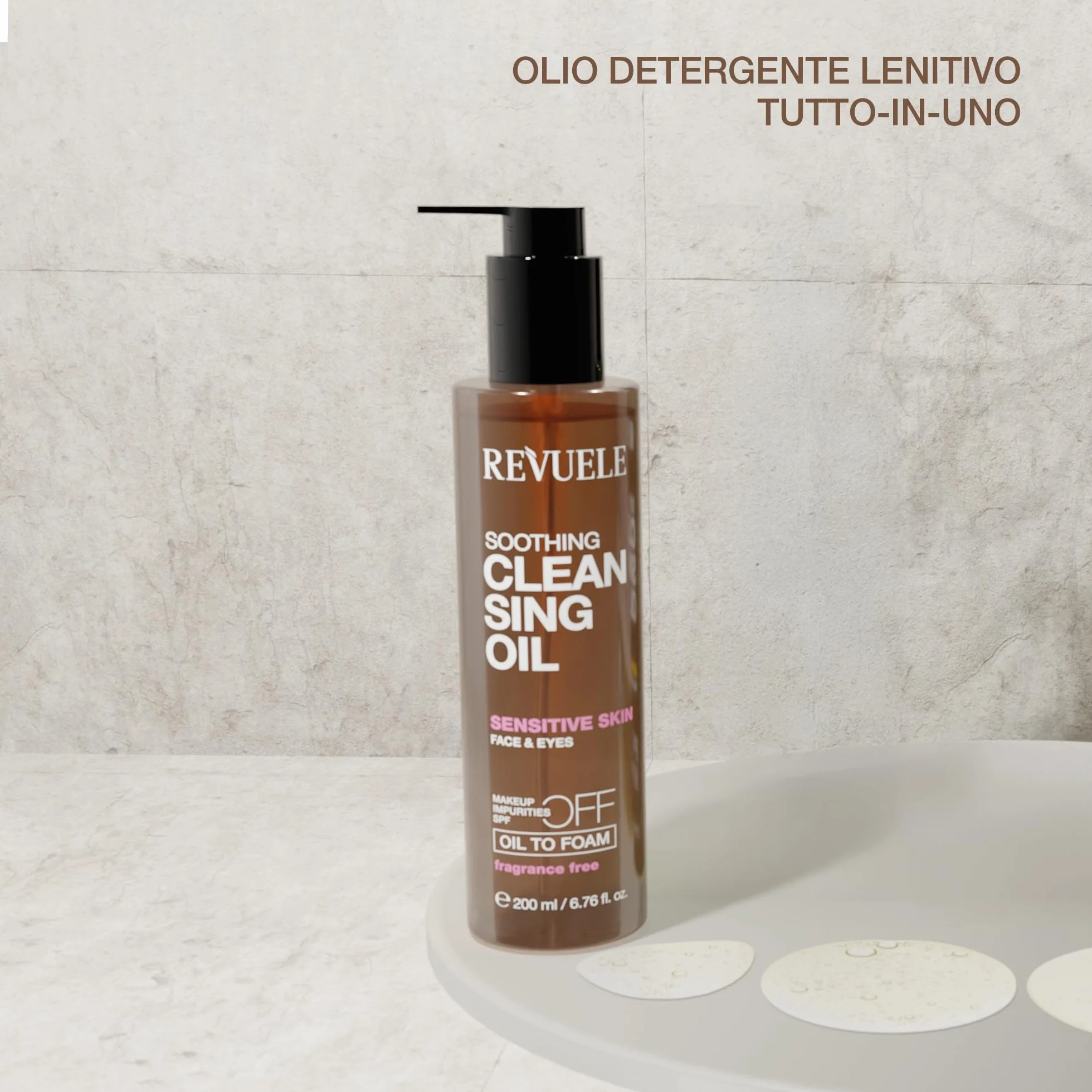 REVUELE Olio Detergente Lenitivo – Struccante Viso & Occhi con Oli Naturali, Pelle Sensibile, Trasforma in Schiuma, Rimuove Trucco, Sebo e Residui di Solari, Idrata e Lenisce, 150 ml