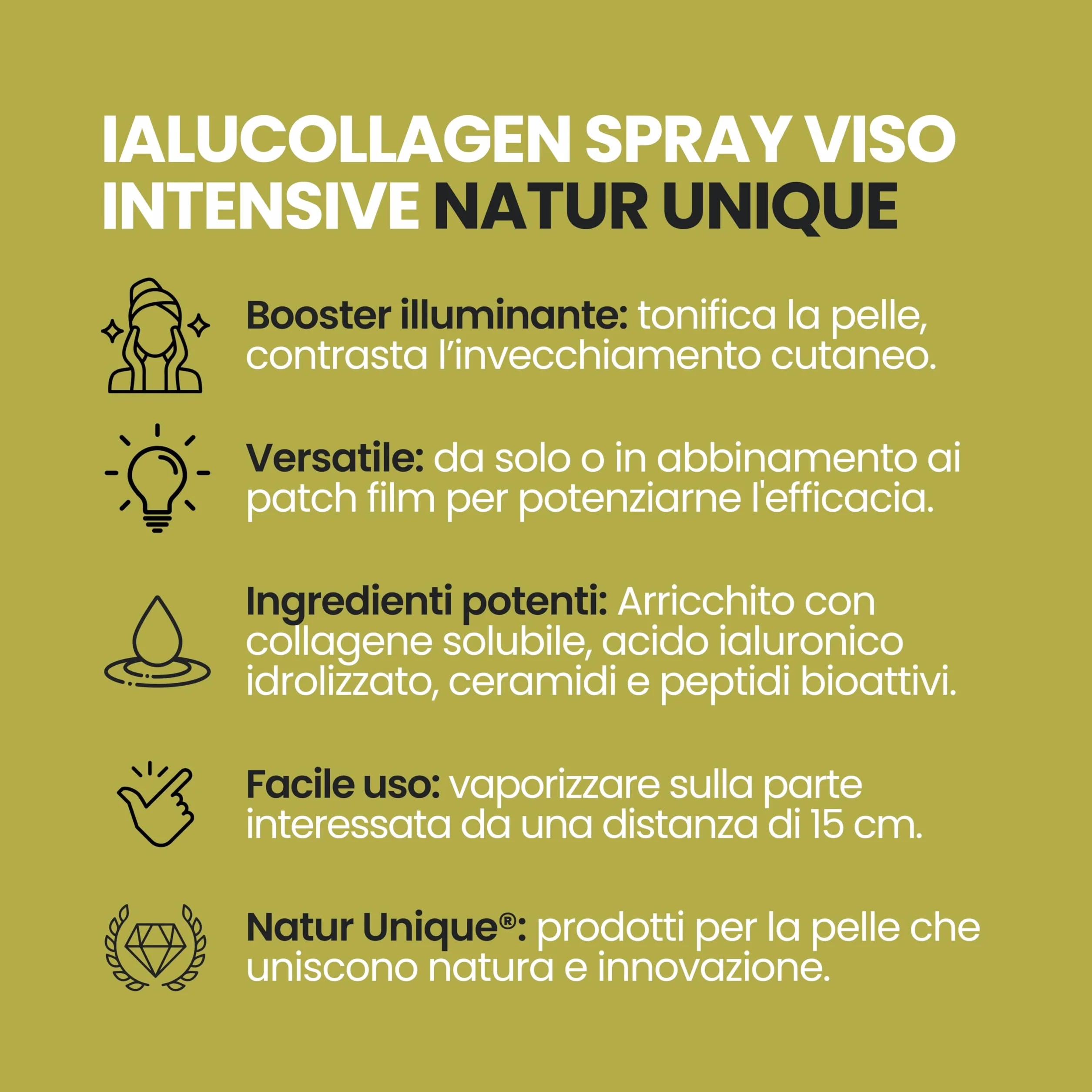 Natur Unique - IALUCOLLAGEN COLLAGEN INTENSIVE SPRAY VISO 50ML | Booster Rivitalizzante e Illuminante con Collagene e Acido Ialuronico | Prodotto in Korea