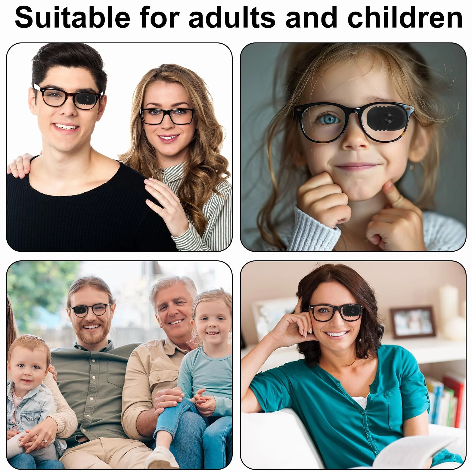 Benda Oculare, Design 3D per Contorno Occhi Benda Oculare Lavabile in Silicone con Design a Ventosa per Tutti Gli Occhiali Adulti e Bambini