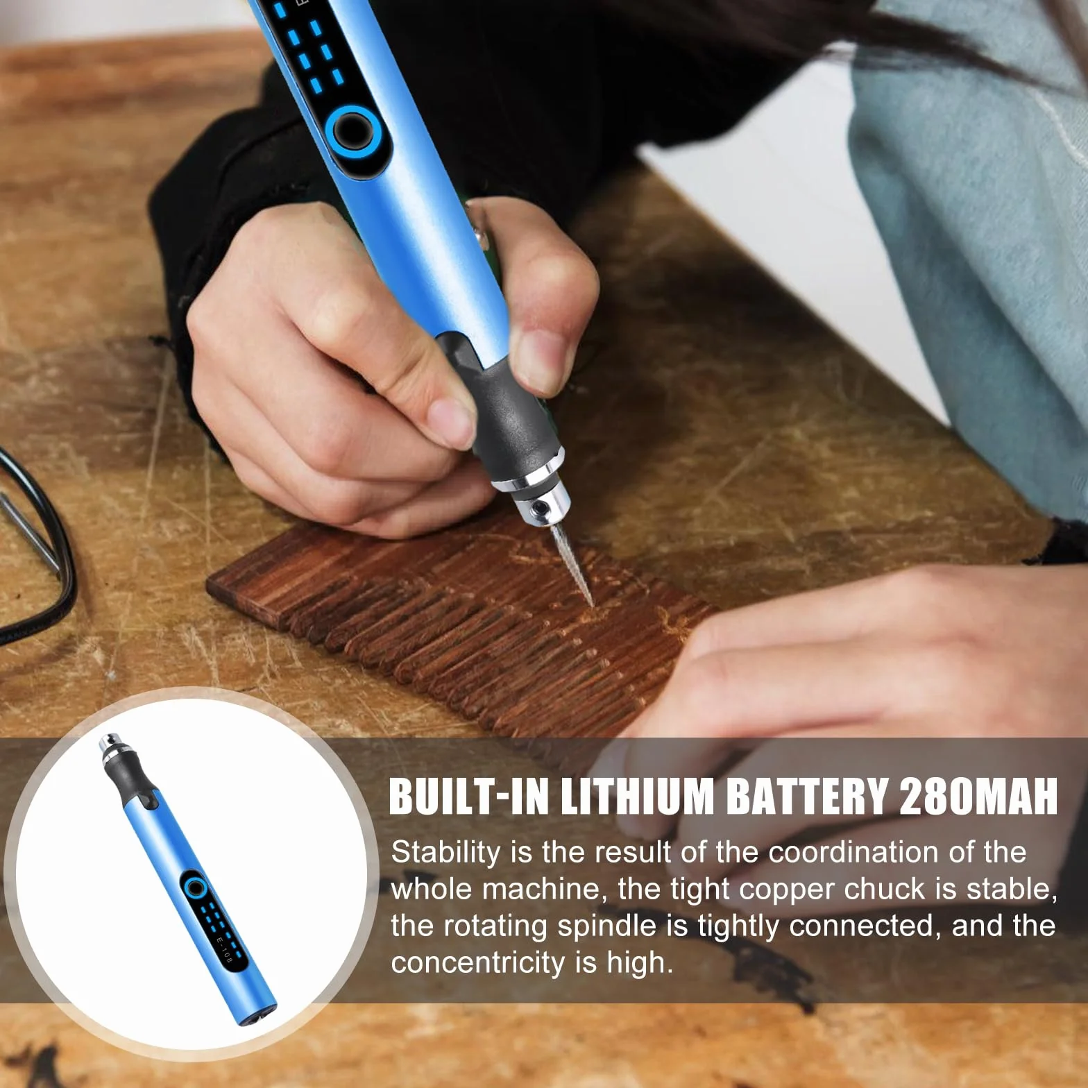 Mini perno elettrico a 3 marce senza fili USB ricaricabile per incisione con 10 trapani