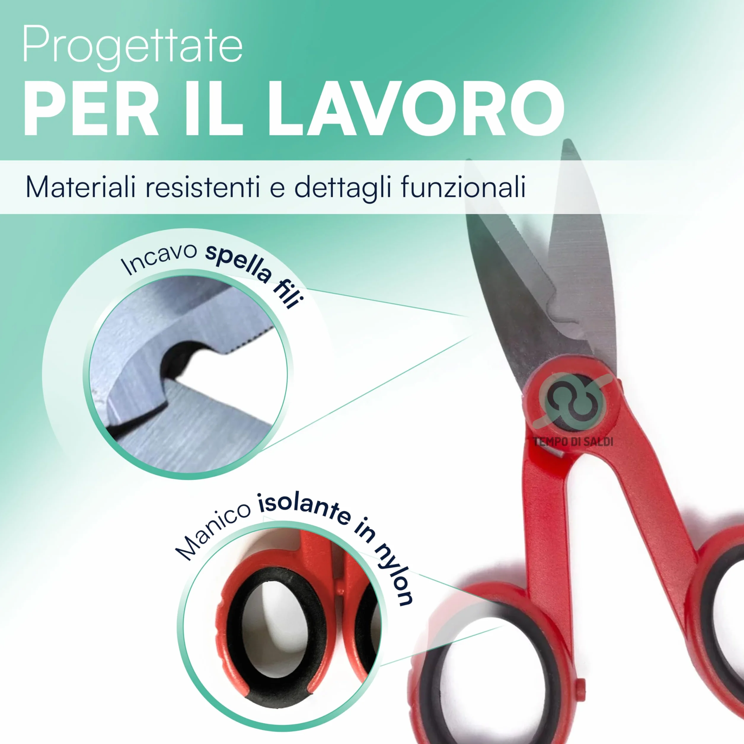 Forbici Elettricista Professionali 14,5 x 7,3 cm Lame Micro Dentate Acciaio Impugnatura Isolante Antiscivolo