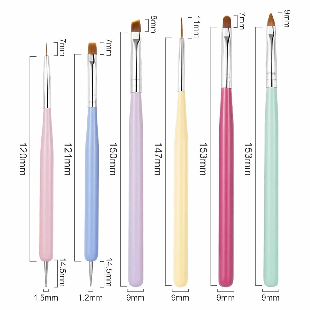 6 Pezzi Set di pennelli per Unghie- Pennello per Unghie in Acrilico, Pennelli per Unghie per Decorare, Strumenti per Unghie a Doppia Faccia, per Design delle Unghie e Fai-da-Te