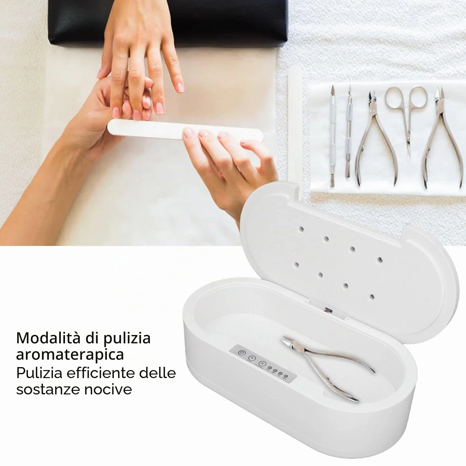 Sterilizzatore per Strumenti per Unghie, Sterilizzatore UV per Manichini, Scatola di Pulizia UV a 360 Gradi, Pulizia Rapida, Trasmissione Vocale, Aromaterapia, Scatola