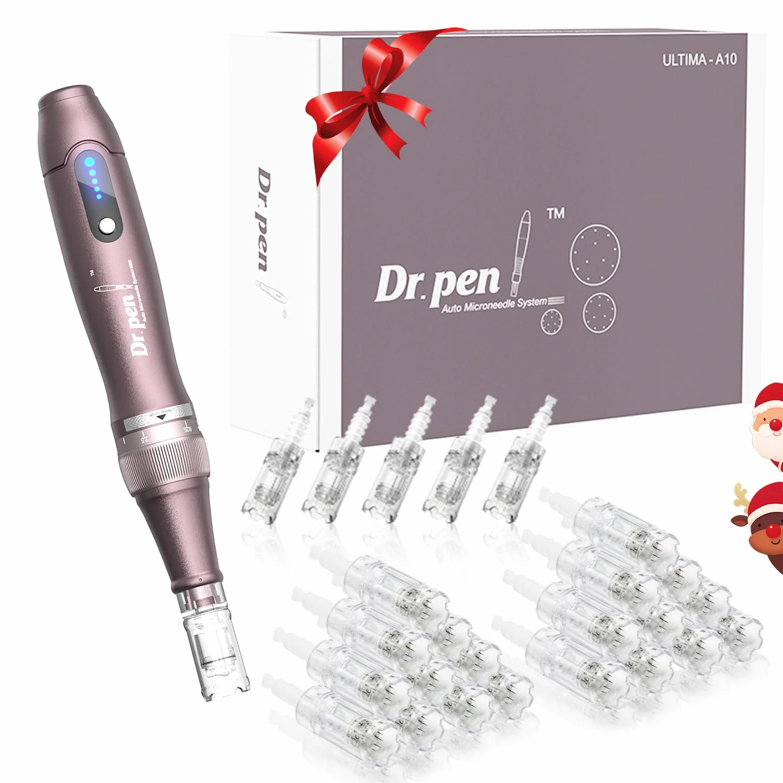 A10 Dermapen Microneedling Professionale, Dr. Pen Microneedling Regolabile Wireless con 25 Cartucce, 5 Livelli e Display LED, Dermapen per Viso, Crescita Capelli e Skincare, per la Casa e in Viaggio