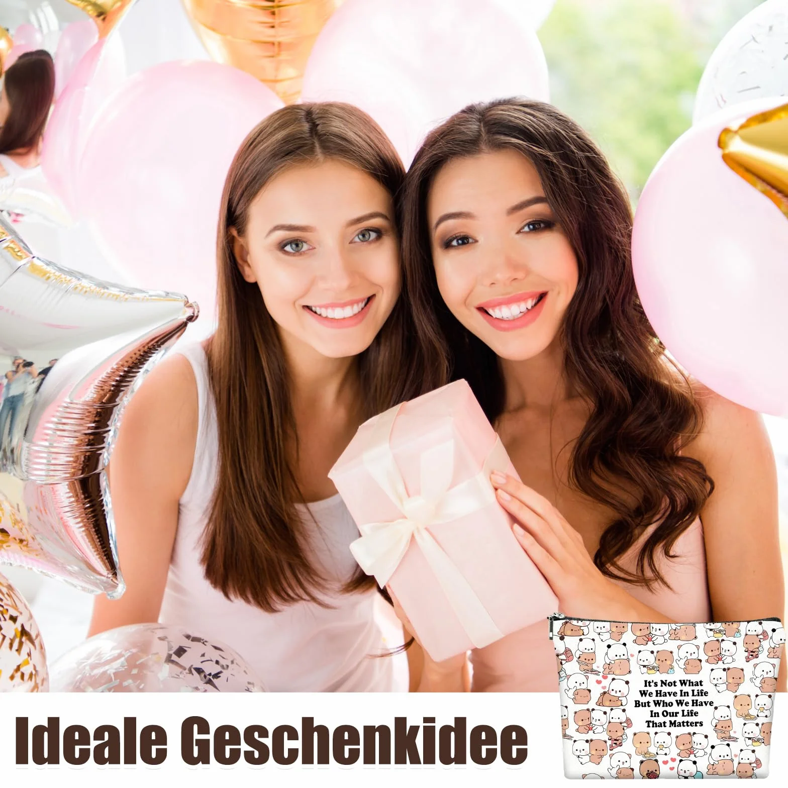Bubu Dudu Trousse da donna Kawaii con chiusura lampo e fodera, coppia di anime da toilette da donna, pratica coppia regalo per compleanni, feste e anniversari