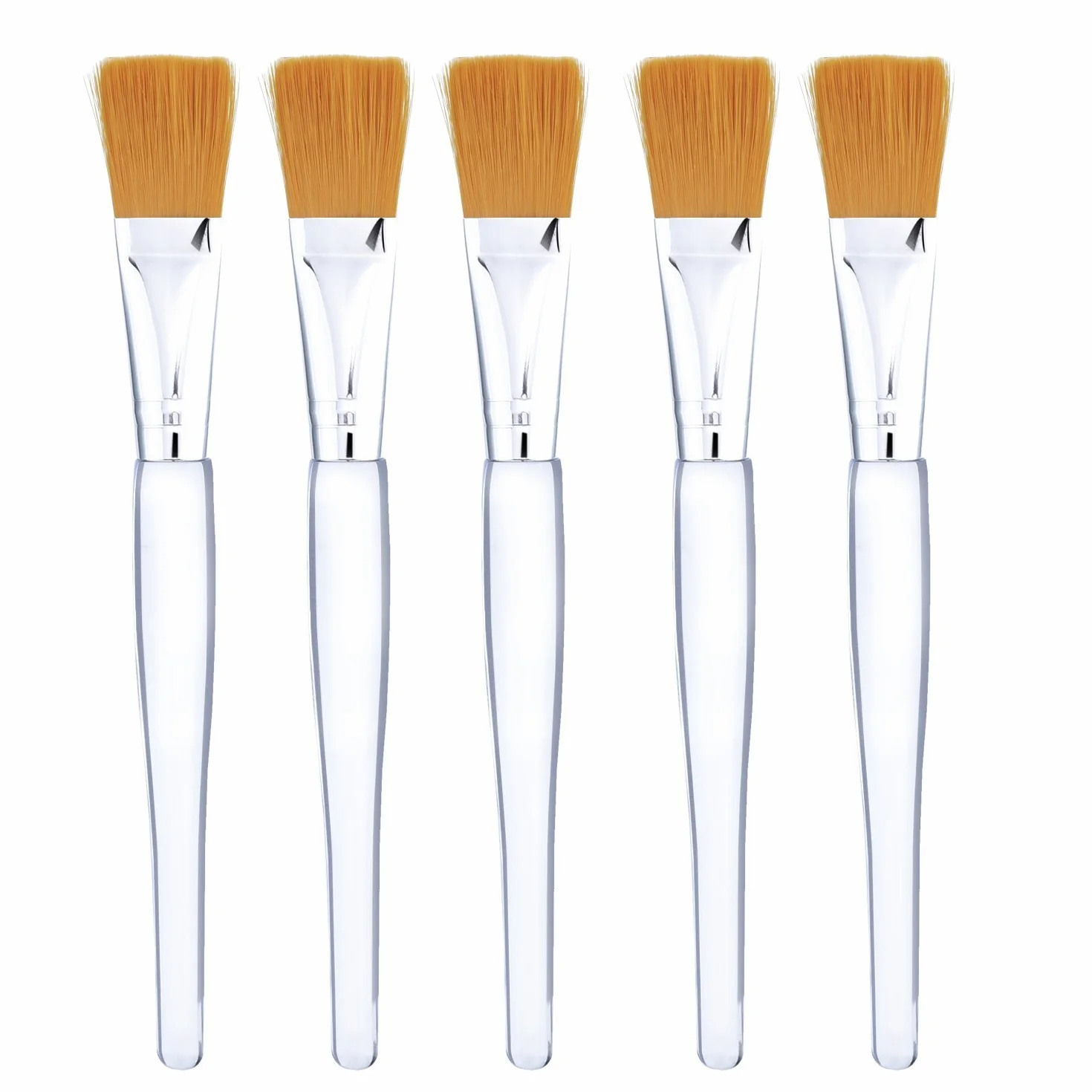 Spazzola Pennello Maschera Facciale Trucco Pennelli Strumenti Cosmetici Con Manico in Plastica Trasparente, 5 Pezzi