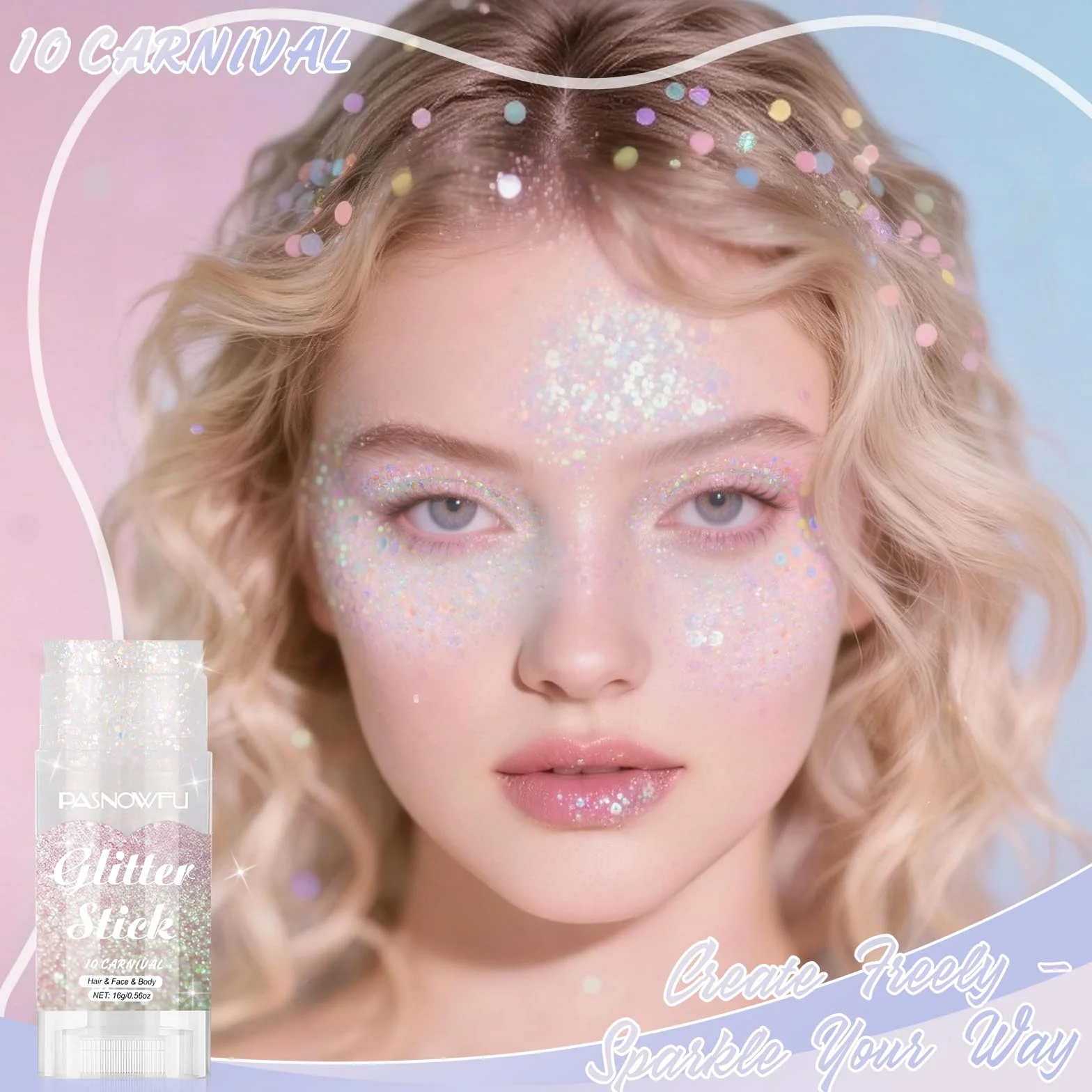 Carnival Body Glitter Stick, Face Glitter for Women and Girls, Festival Accessories Hair Tinsel Stick for Mardi Gras Party Makeup Concert Outfits, Stage Performance Cosplay Celebration Events