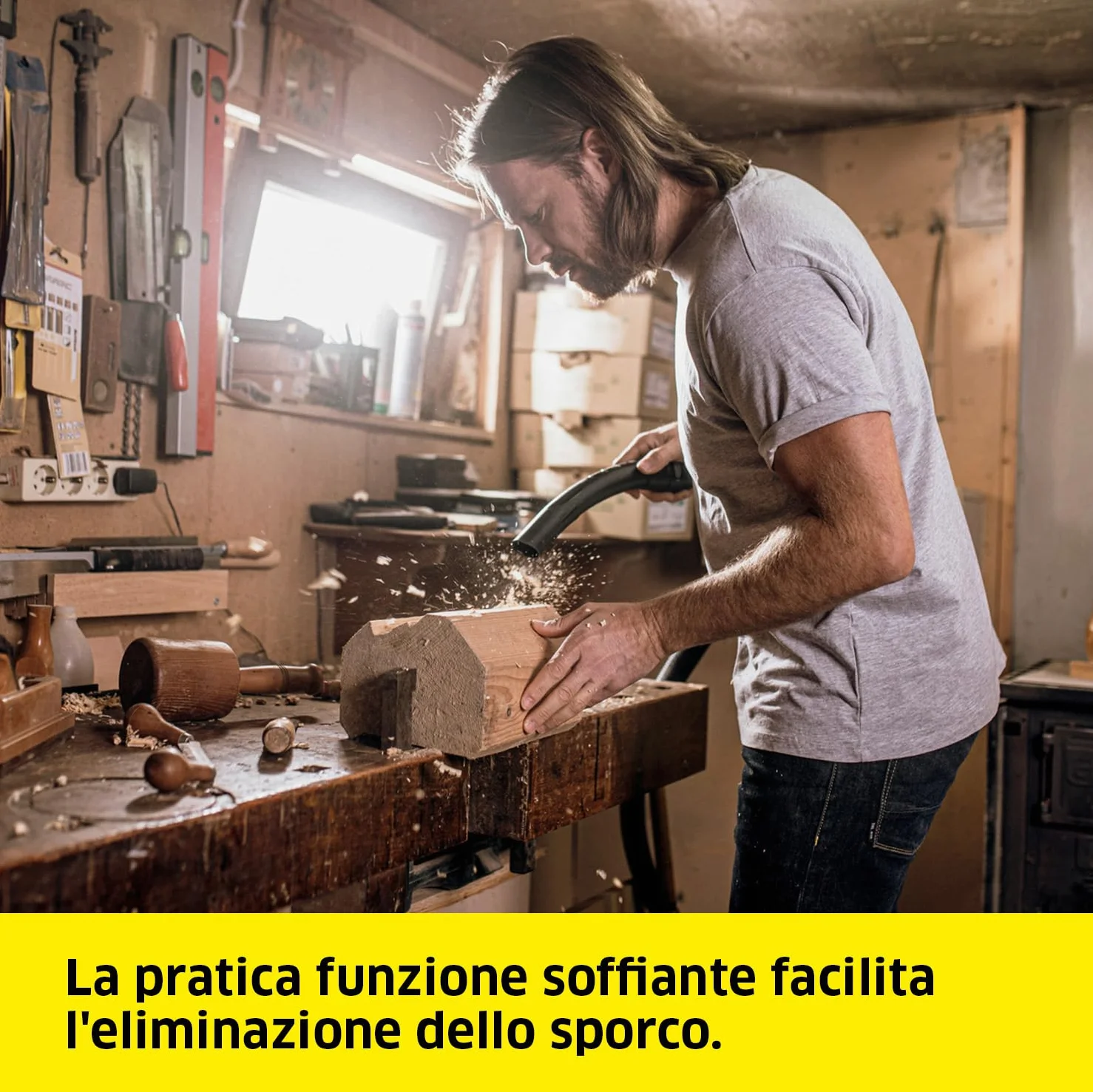 KÄRCHER aspiratore solidi liquidi WD 4 S V-20/5/22 1000 W contenitore acciaio inox 20 l tubo aspirazione 2,2 m funzione soffiante