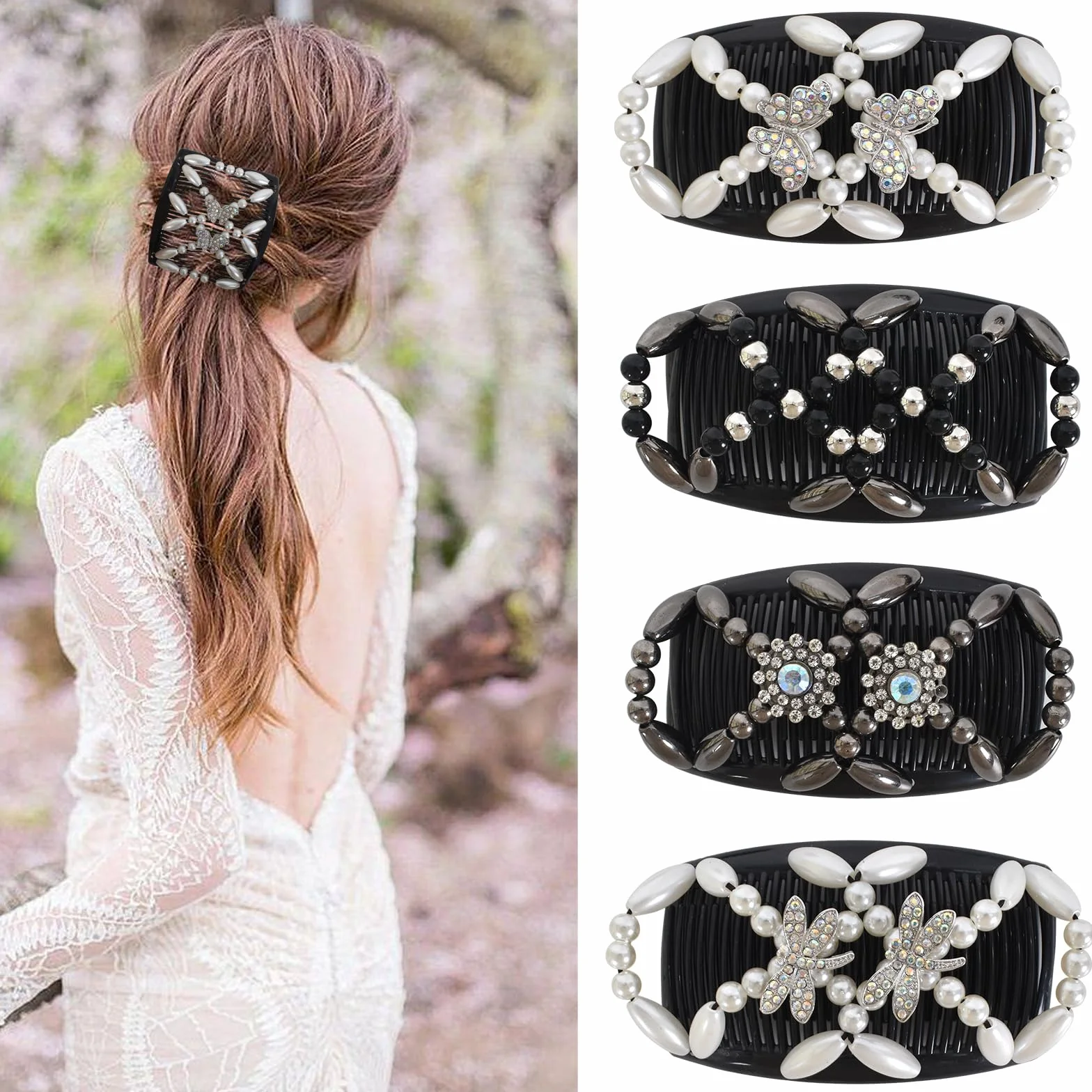4 Pezzi Magic Hair Comb per Capelli, Pettini per Capelli Fermagli per Capelli, Doppio Pettine Fermacapelli Signore Clip, Fermagli a Pettine Magico Elastici per Donne Ragazze Accessorio per Capelli
