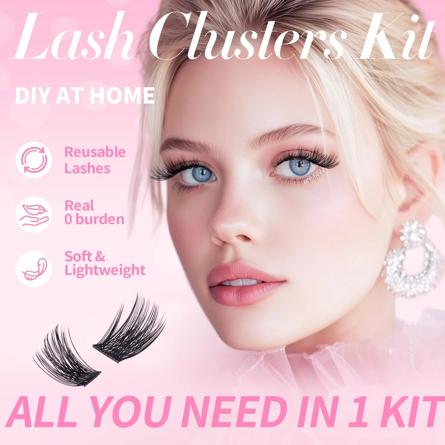Ciglia Finte Ciuffetti Kit Extension Ciglia Lash Clusters con Bond e Rimuoviciglia 8-16mm,DIY Eyelash Extension Kit (DM-FD32)