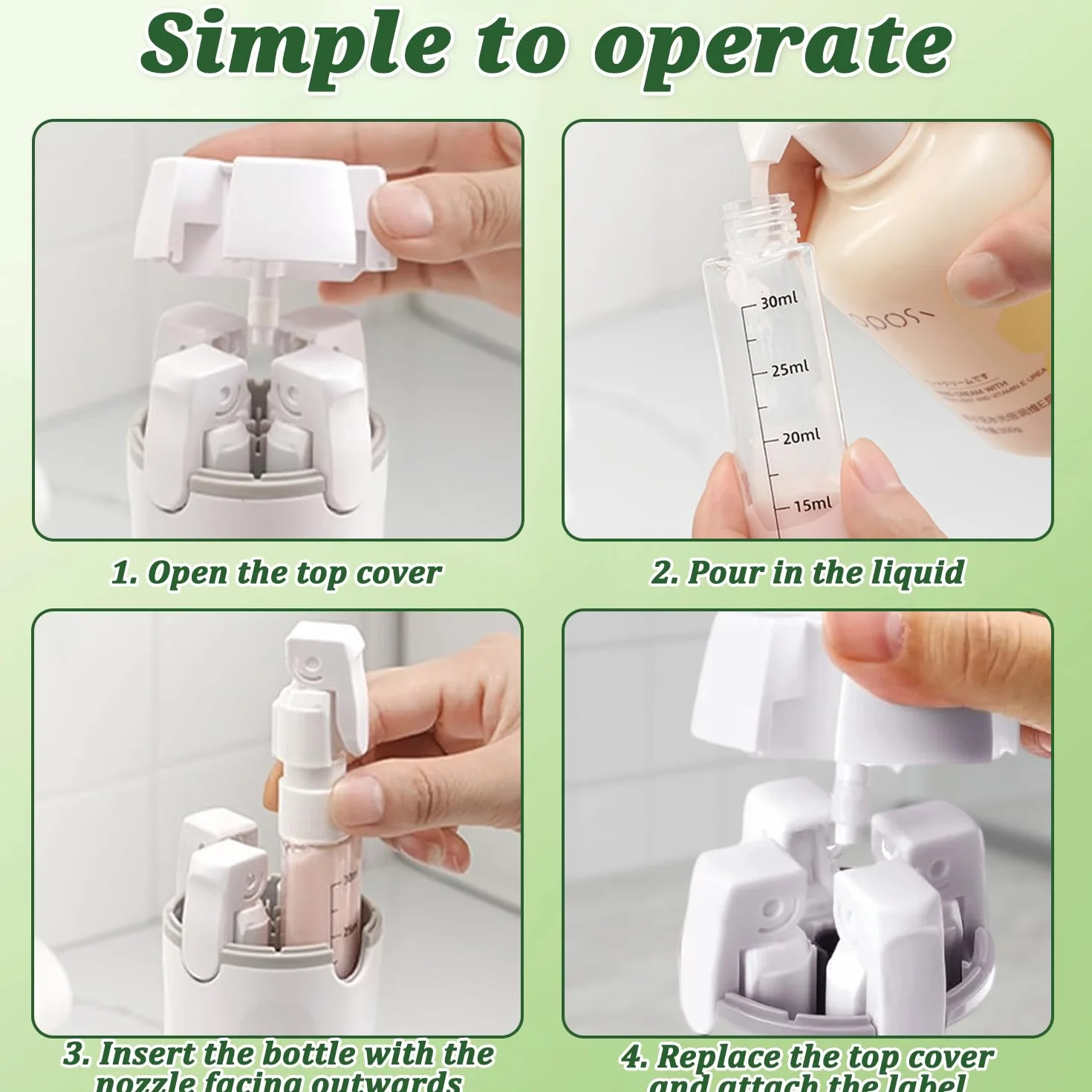 Dispenser da viaggio 4 in 1, Set di flaconi dispenser da viaggio 4 in 1, Dispen-ser da viaggio ricaricabile, Contenitori Portatili Ricaricabili a Prova di Perdite, Kit Viaggio Aereo Bagaglio a Mano