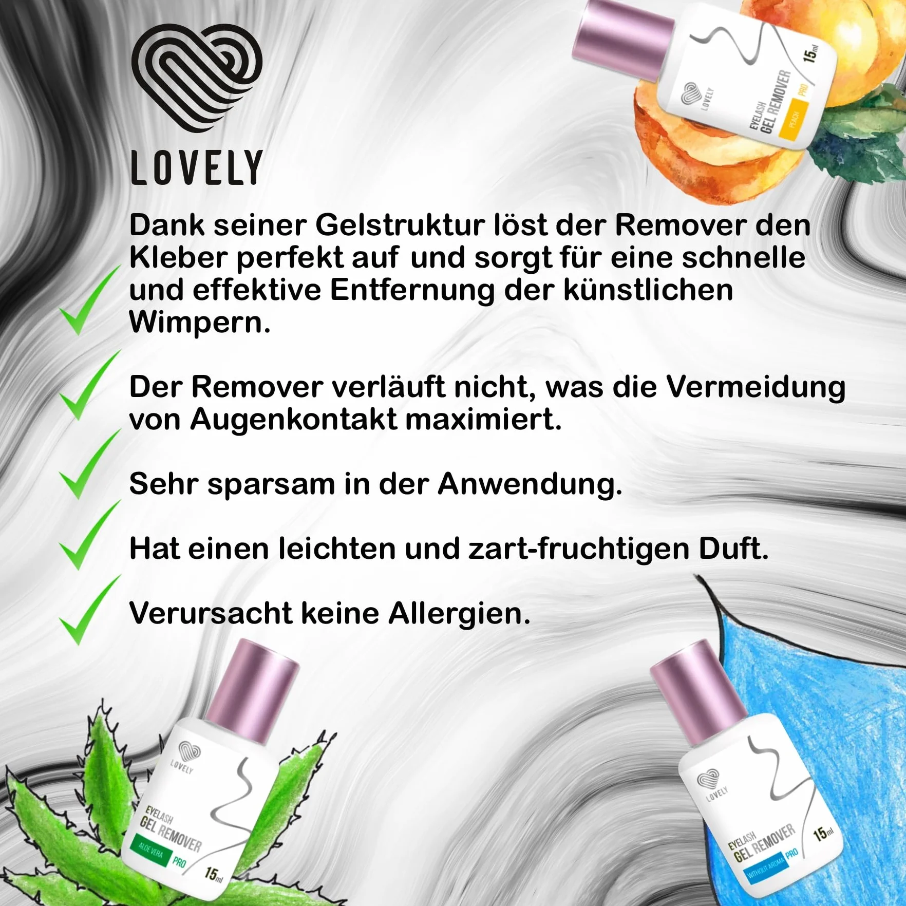 Gel Remover Ciglia | Remover Estensione Ciglia | Estensione Ciglia | LOVELY (15ml), Profumo:Inodore