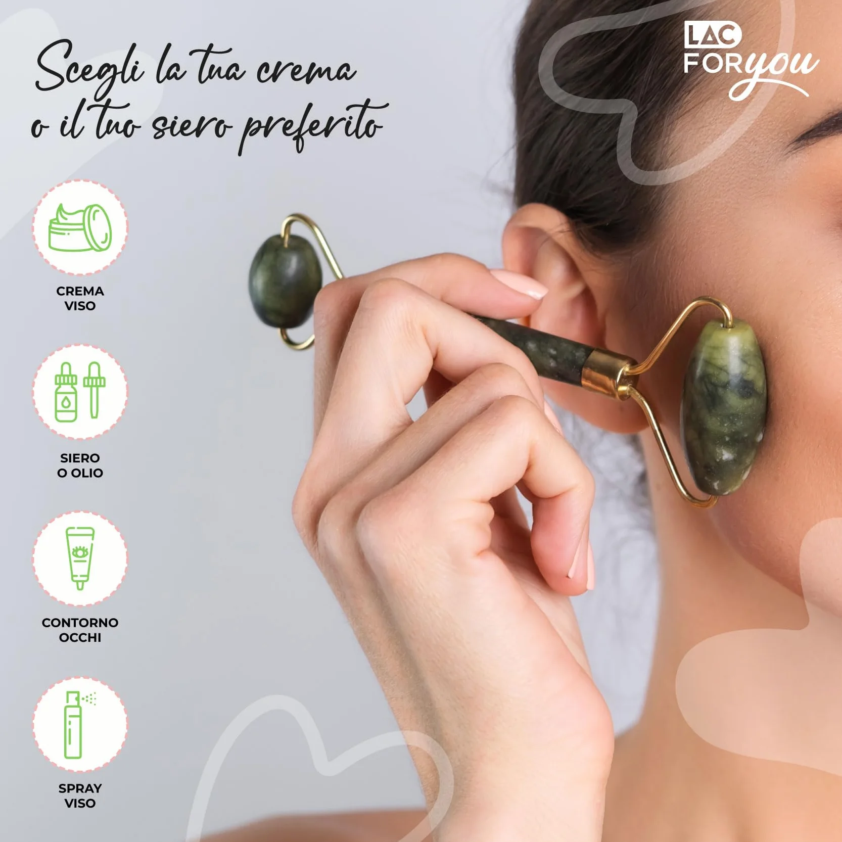 LAC FOR YOU Pietra Gua Sha e Rullo di Giada per il Viso - Roller Massaggio Viso Antirughe - 2 Pz Accessori Skincare Kit