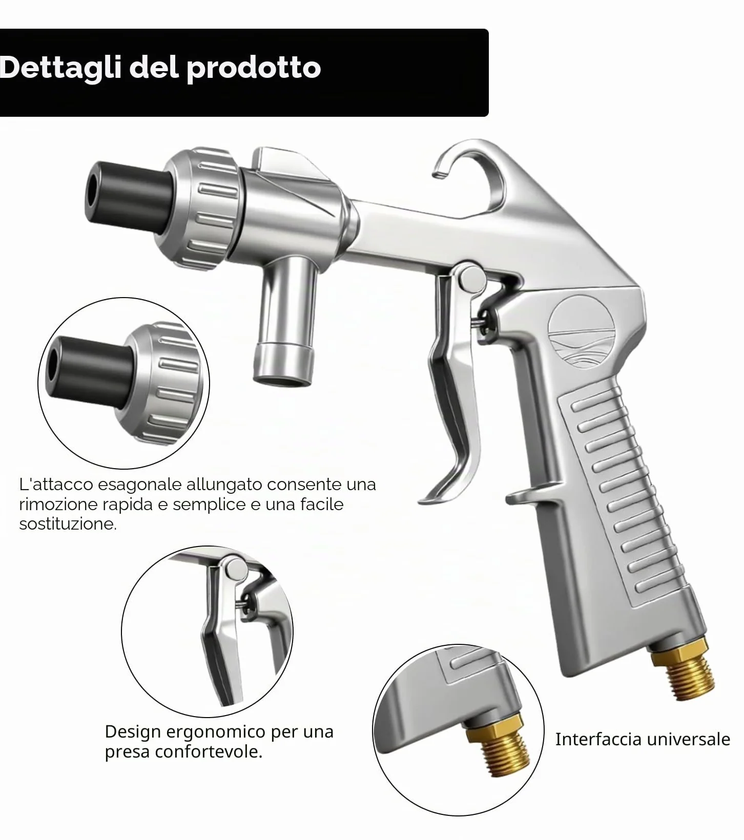 Pistola per Sabbiatura Set 5/6 mm con Ugello Lungo per Compressore