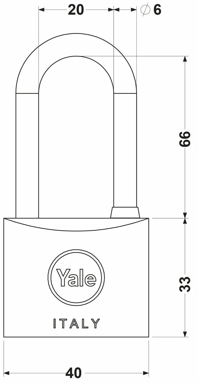 YALE Lucchetto marino in ottone 40 mm, arco lungo acciaio inossidabile 20 mm, doppio sistema chiusura