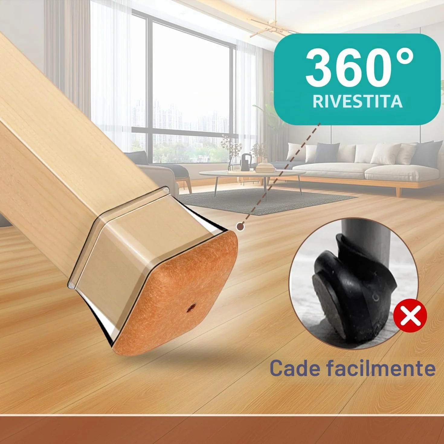 Gommini per Sedie Quadrat Trasparente Silicone con Feltrini, Protezioni per Gambe Sedie per Pavimenti in Legno Fit 27-36mm 32 Pezzi