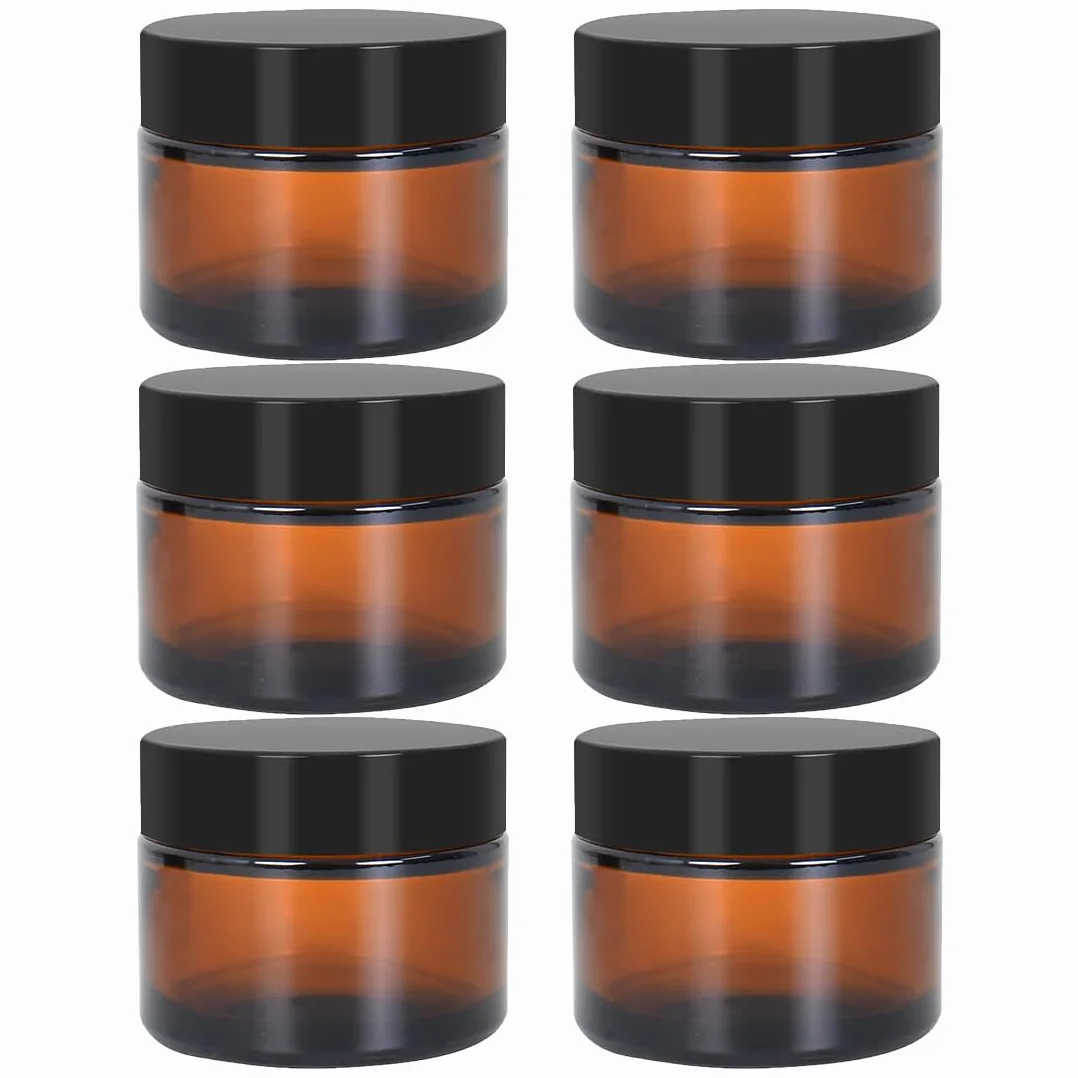 Aililong Confezione da 6 Barattoli per Crema, 50 ml, in Vetro Ambra e Trasparente, per Cosmetici, Lozioni, Unguenti, Oli Essenziali, Mini Candele