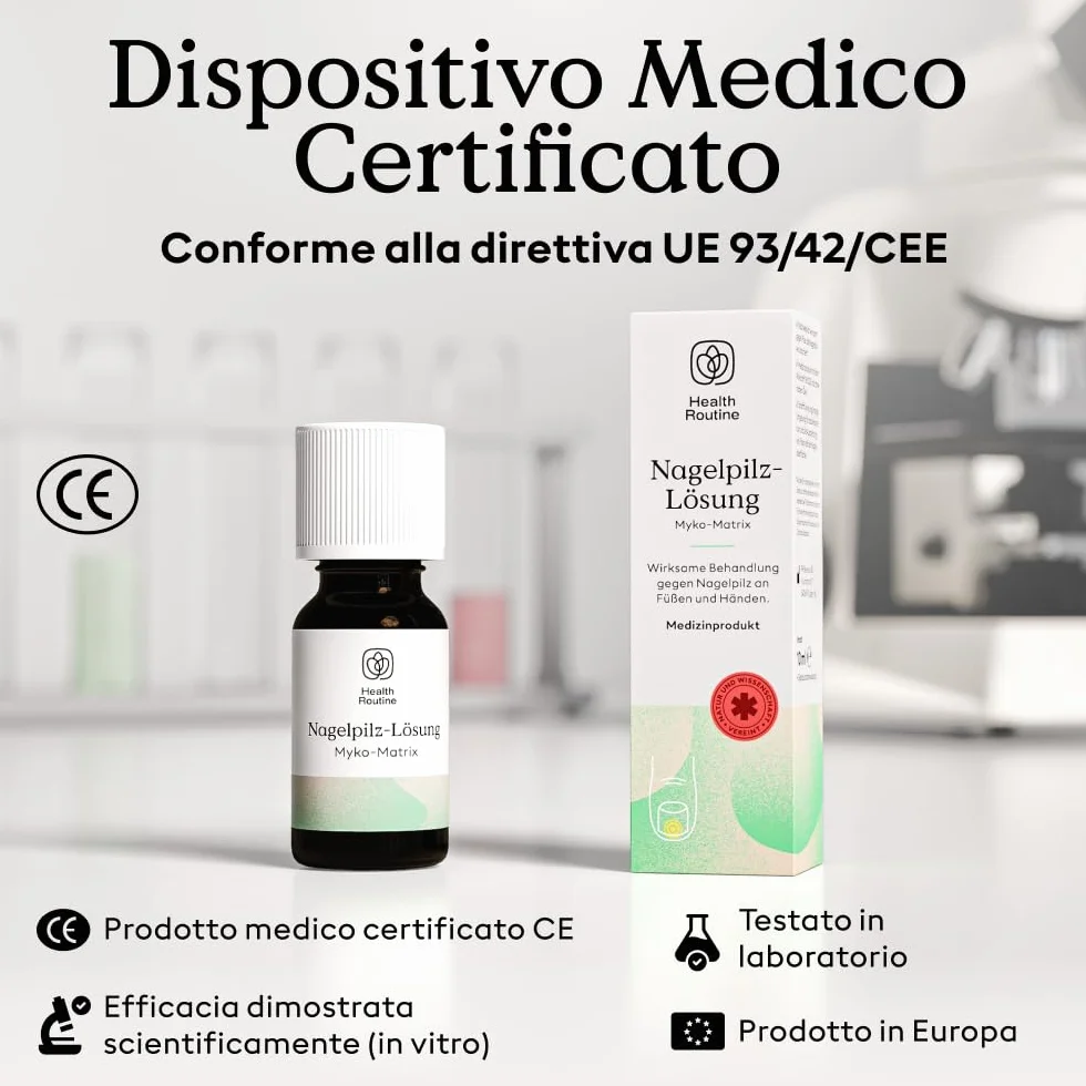 Health Routine Myko-Matrix soluzione antimicotica per unghie — dispositivo medico certificato CE per unghie danneggiate — trattamento con olio di tea tree e oli essenziali naturali