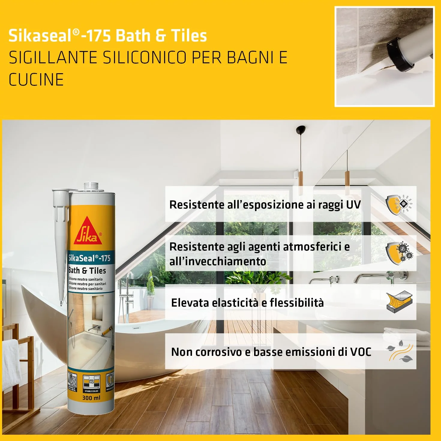 SIKA SikaSeal-175 Silicone per sanitari e piastelle Bianco 300ml Impermeabile Antimuffa