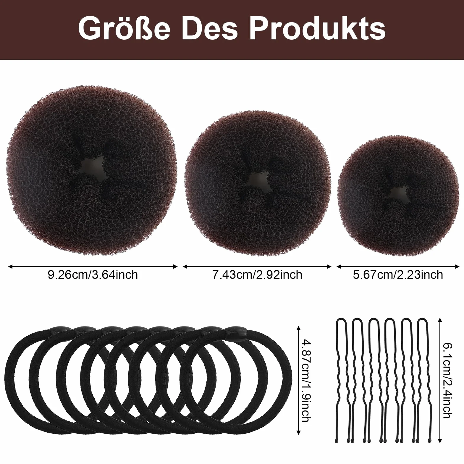 6 Pezzi Ciambella Per Chignon, ciambella chignon facile per capelli, elastico per ciambella chignon, marrone, con 20 elastici neri e 20 clip forma di U, per bambini, feste, vacanze