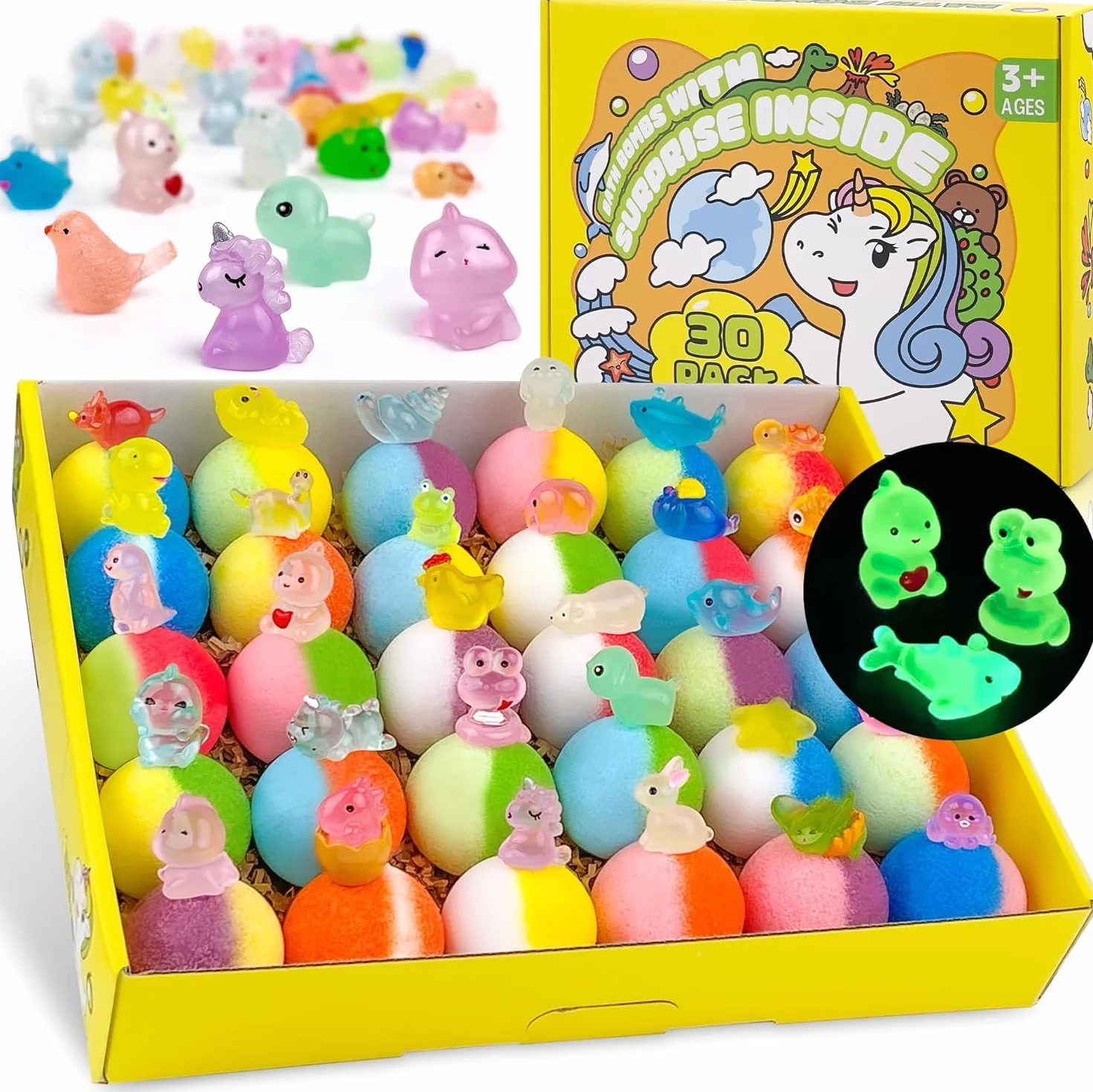 Bombe da bagno per bambini con giocattoli interni, 30 pezzi Natrual e bolla organica con sorpresa interna, perfetto compleanno fatto a mano, Halloween regalo di Natale per Jun