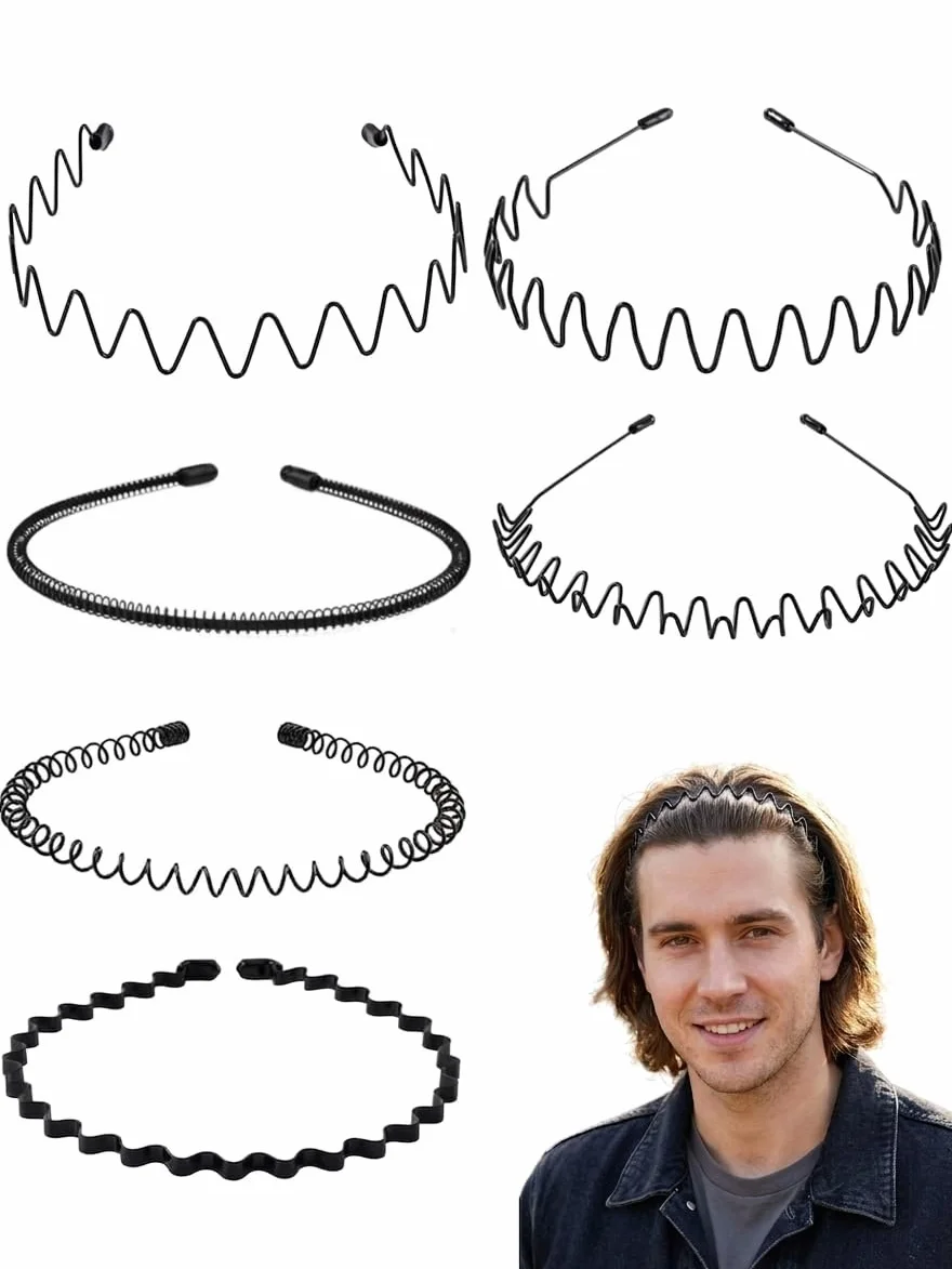 6 pezzi cerchietto capelli donna e uomo unisex con design ondulato, fascia elastica per sport, allenamento, yoga, uso quotidiano e attività all'aperto