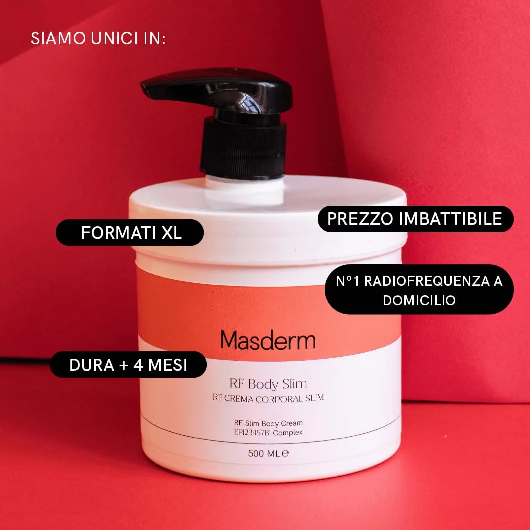 MASDERM - Crema Anticellulite Riducente 500 ml, Crema Rassodante Corpo, Gel Riducente Addome e Glutei per Radiofrequenza Corporea, Trattamento Anticellulite Professionale, Pelle Soda e Tonica