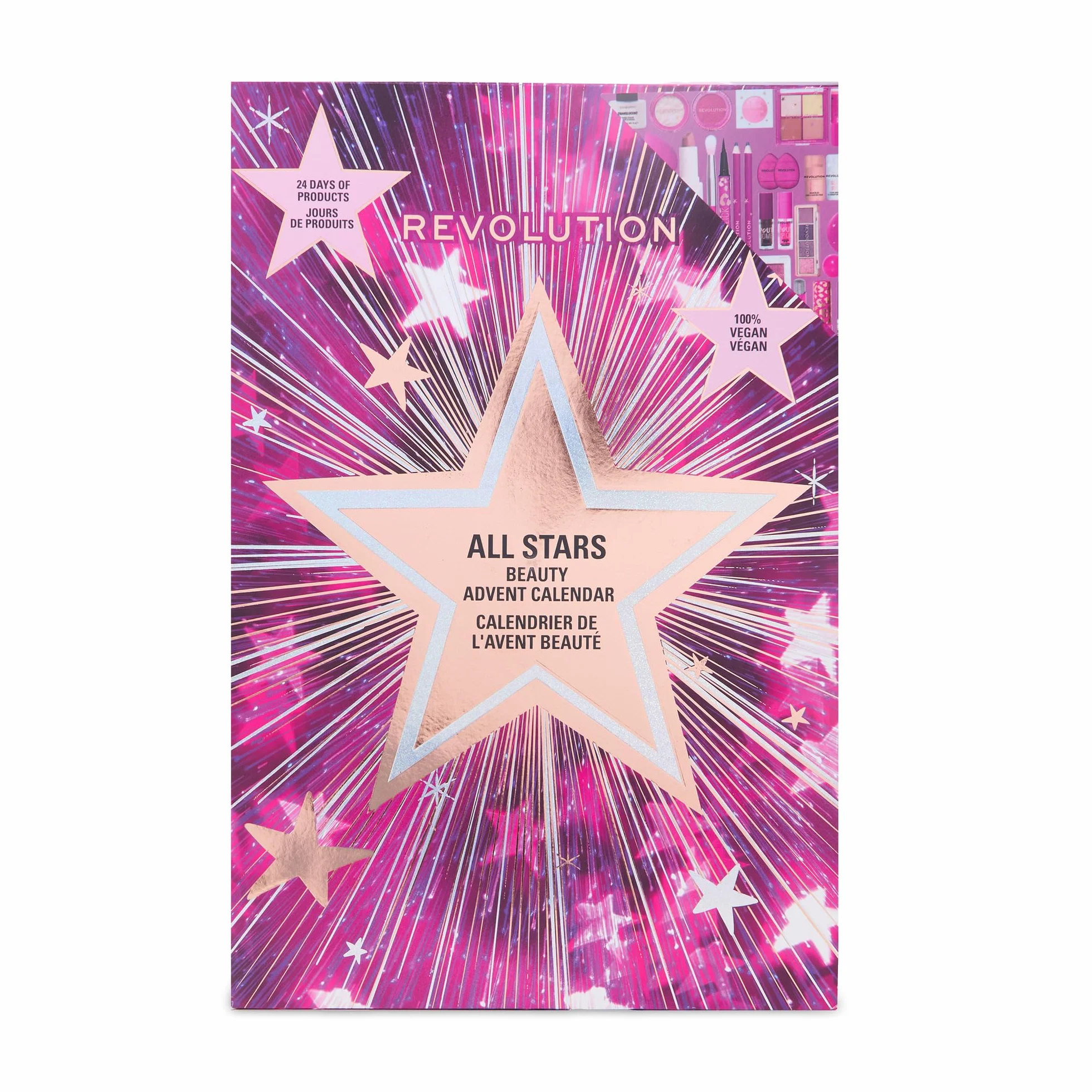 Revolution Makeup Advent Calendar 2025, 24 prodotti essenziali, cofanetto regalo con gloss, illuminante, blush, pennelli e mascara, Vegan & Cruelty-Free