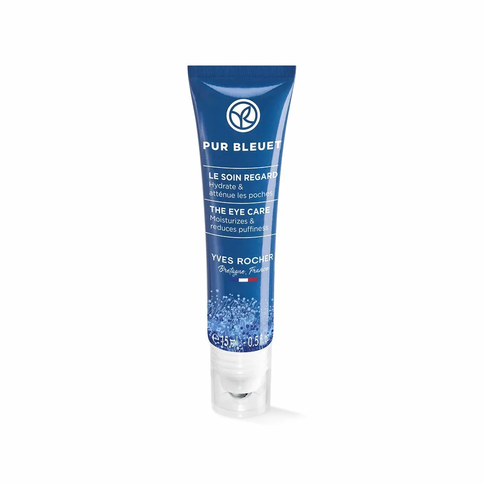 Yves Rocher PUR BLEUET – Gel per gli occhi Roll-On – Raffredda e rinfresca e riduce il gonfiore – Rullo per gli occhi – 15 ml