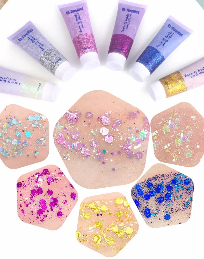 Face Body Glitter Gel per bambini e donne, sirena faccia Glitter da indossare, Squins grosse lucido per capelli e unghie, Rave Festival concerto accessori (#6 Bianco)