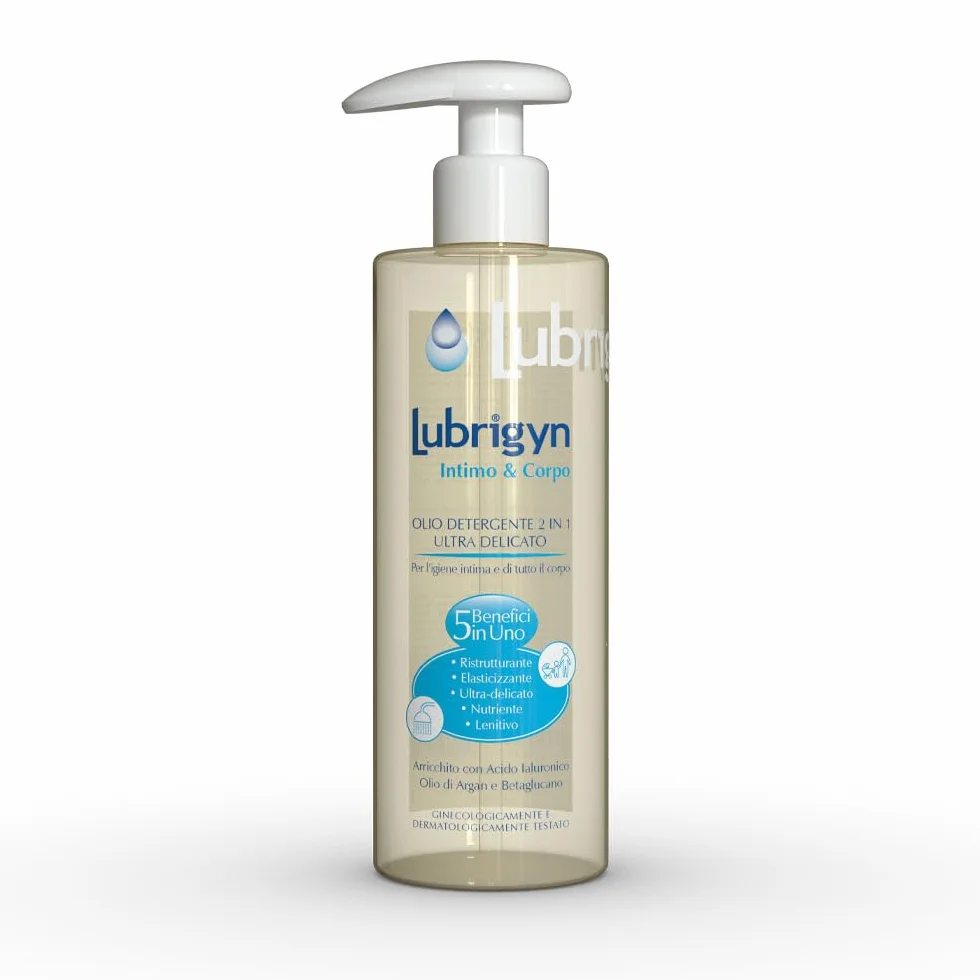 Lubrigyn Intimo & Corpo, Olio Detergente 2 in 1 per Detersione Ultra-Delicata, Ristrutturante, Elasticizzante, Olio Corpo Nutriente e Lenitivo, 400ml, Made in Italy