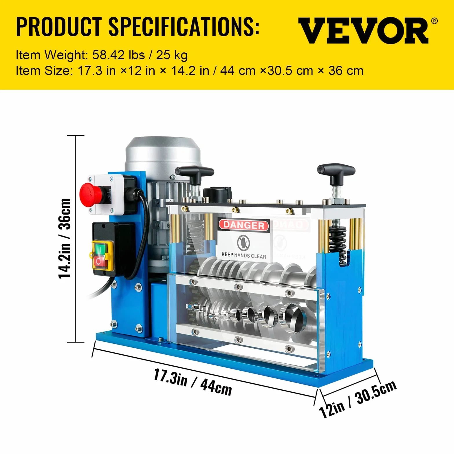 VEVOR Macchina Spelafili Elettrica SMS-038 370 W 220 V 50 Hz Blu Alluminio Acrilico Rame