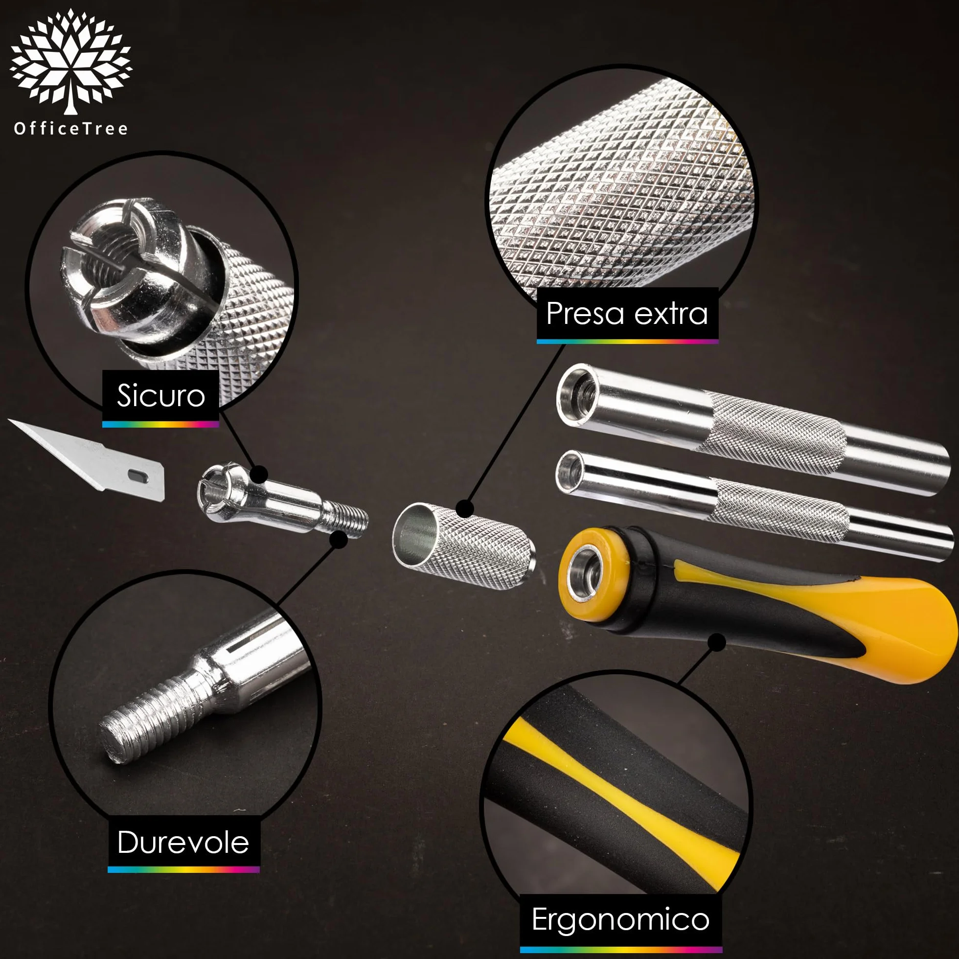 OfficeTree Bisturi Modellismo 16 Pezzi Cutter di Precisione con 3 Bisturi e 13 Lame Taglierino per Carta