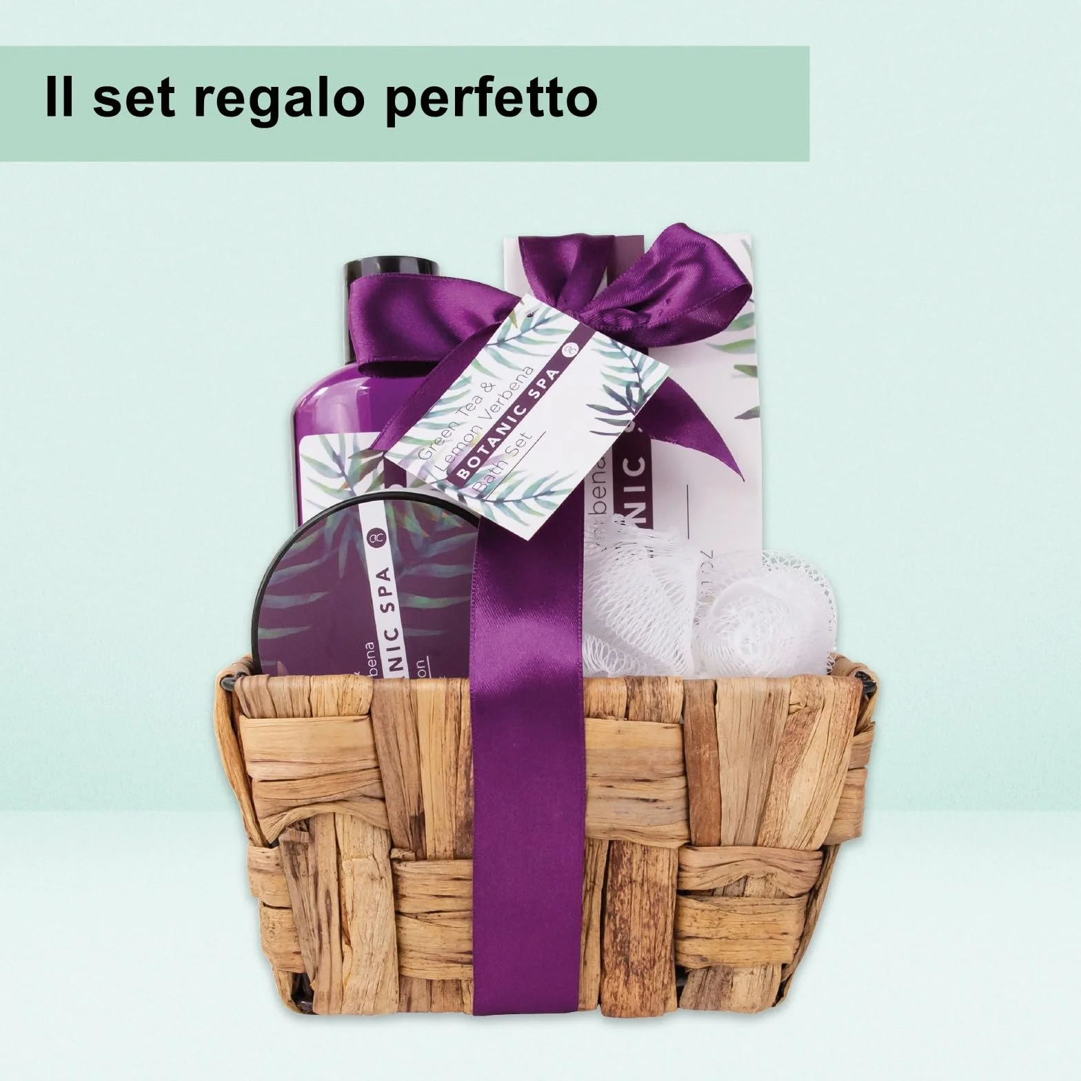 accentra Gift Set Botanic SPA in un cesto decorativo di seagrass, set da bagno e doccia - da 5 pezzi , miglior regalo per il compleanno, San Valentino, ecc.