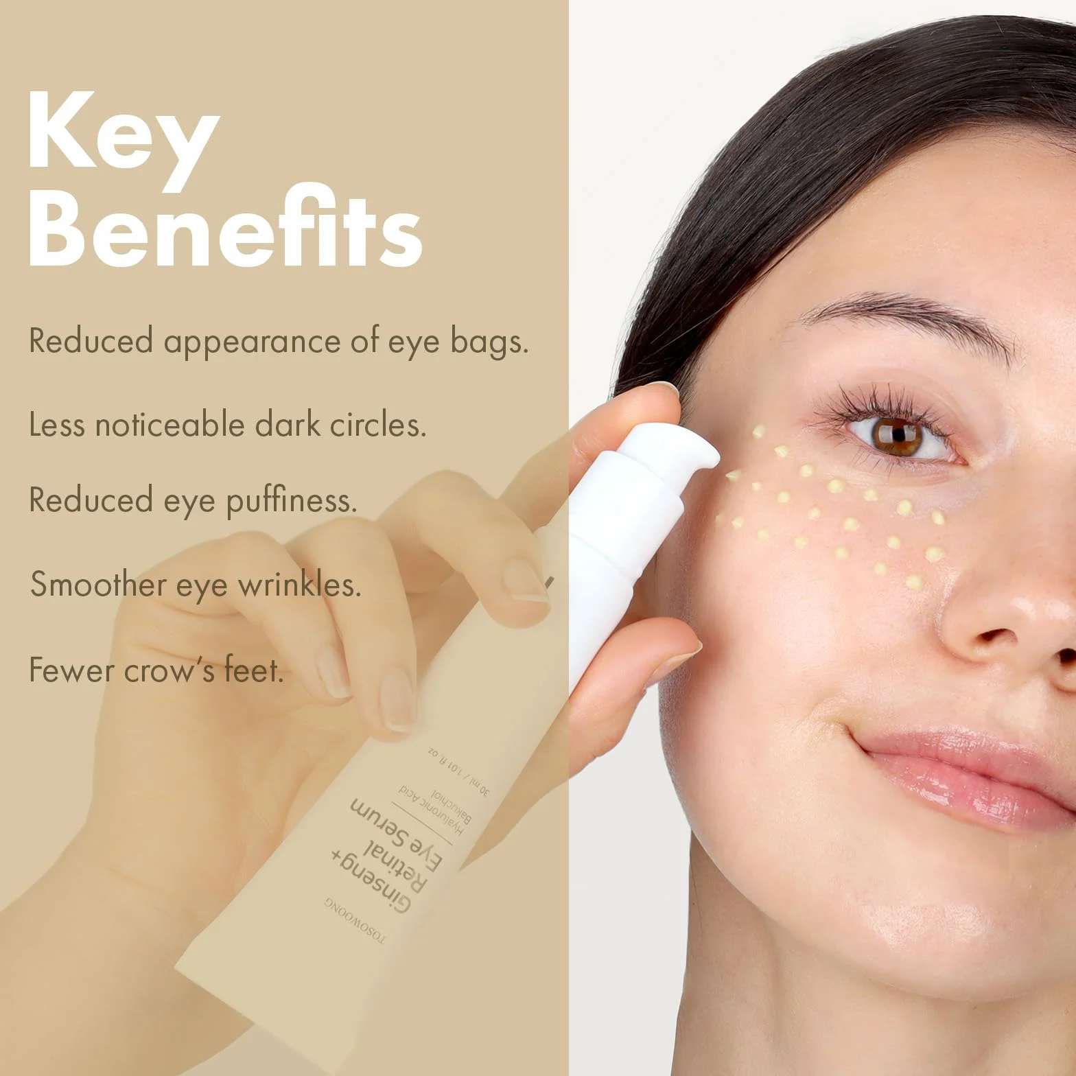 TOSOWOONG Ginseng Plus Siero Contorno Occhi al Retinale con Niacinamide e Bakuchiol, cura cosmetica per borse sotto gli occhi, linee sottili, occhiaie e rughe, Skincare coreana, 30ml