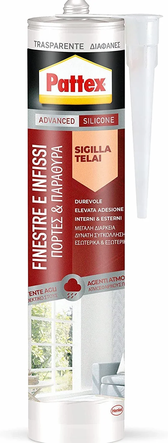 PATTEX Silicone Sigillante Trasparente per Finestre e Infissi, 1 Cartuccia da 280 ml